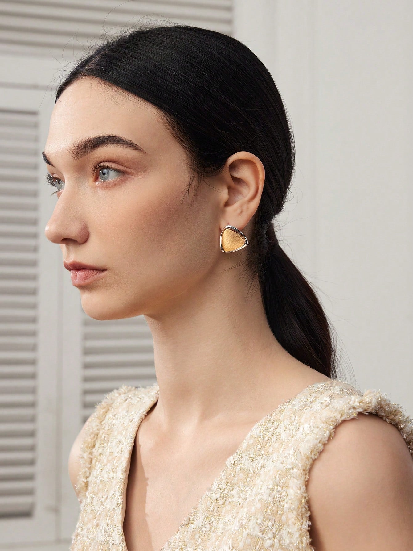 CM-AXS277683 Women Trendy Seoul Style Triangle Contrast Trim Stud Earrings