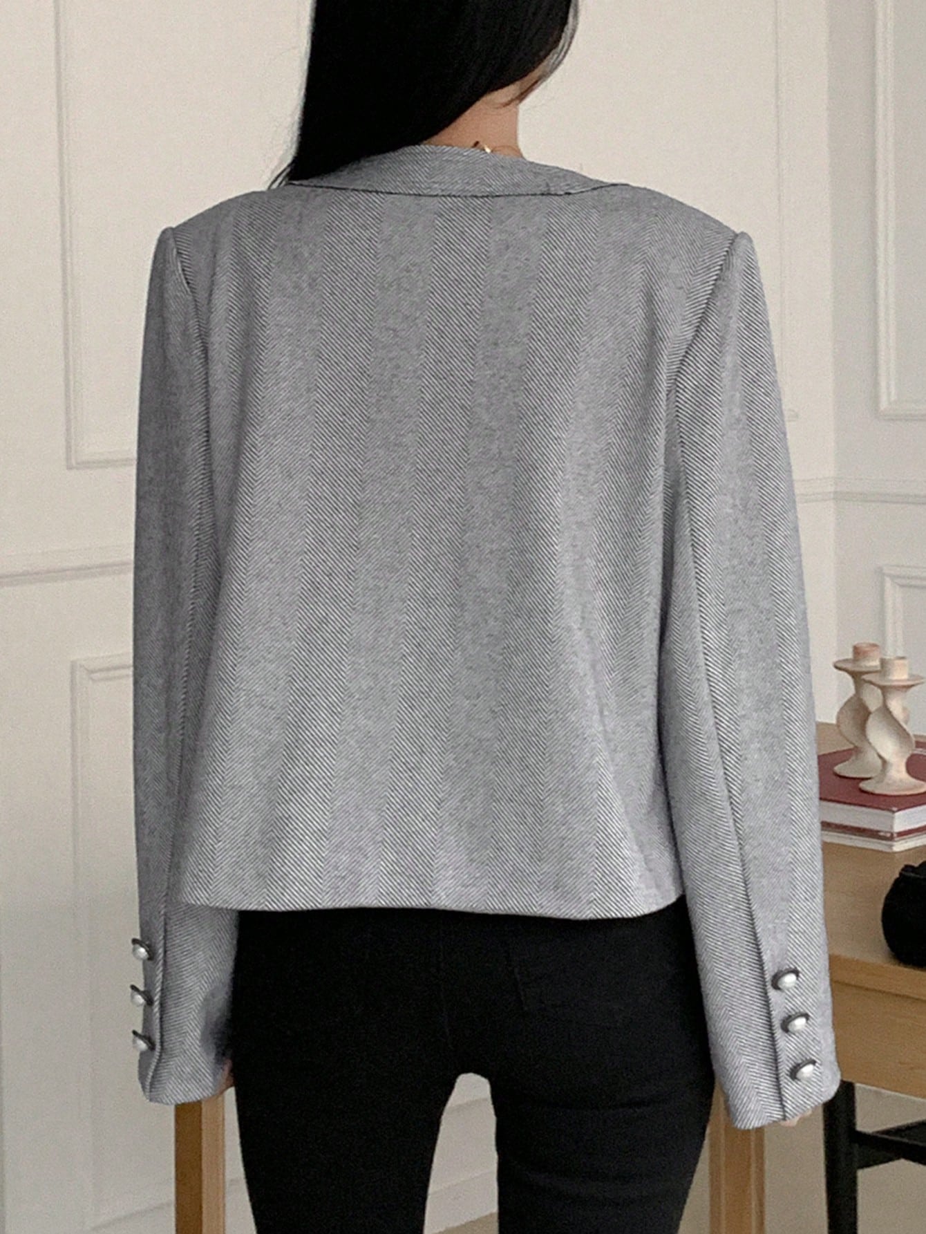 CM-CS848498 Women Casual Seoul Style Solid Color Round Neck Long Sleeve Single Breasted Blazer