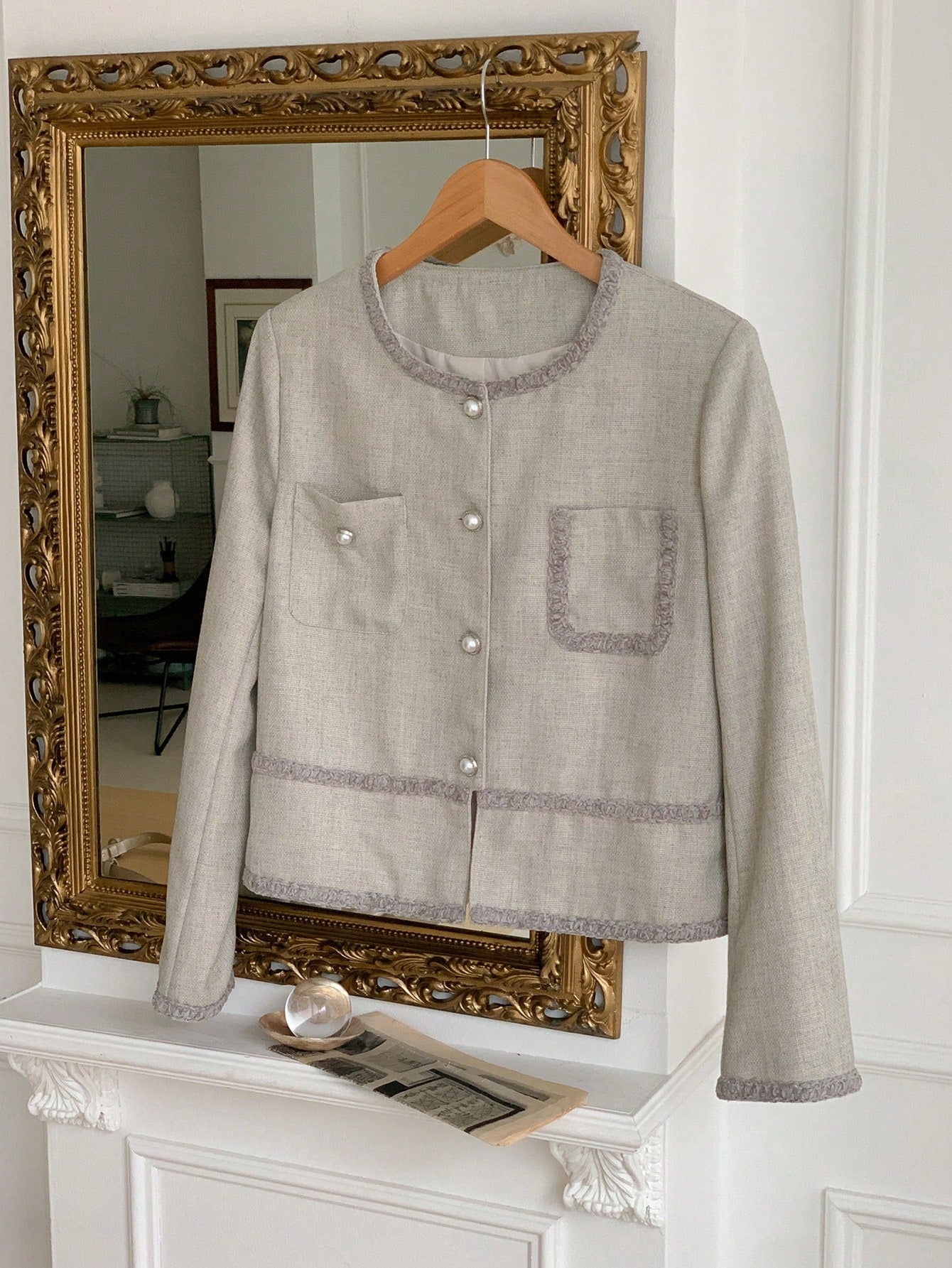 CM-CS042862 Women Casual Seoul Style Round Neck Single-Breasted Double Pocket Blazer - Gray