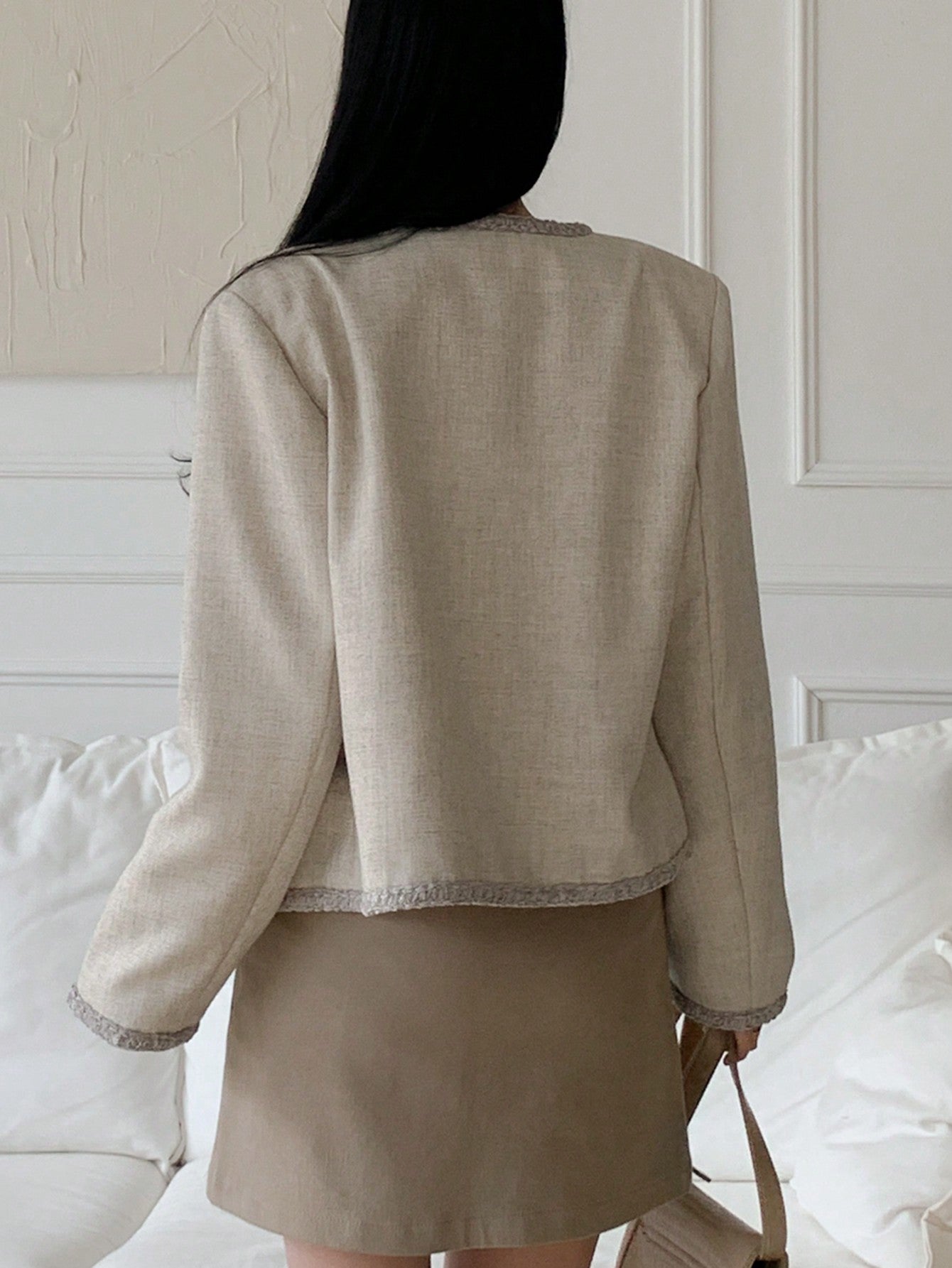 CM-CS042862 Women Casual Seoul Style Round Neck Single-Breasted Double Pocket Blazer - Gray