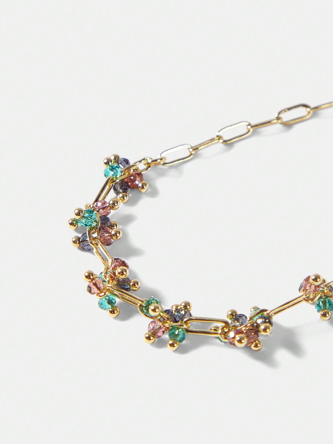 CM-AXS939966 Women Trendy Seoul Style Gold And Green Faux Crystal Chain Bracelet