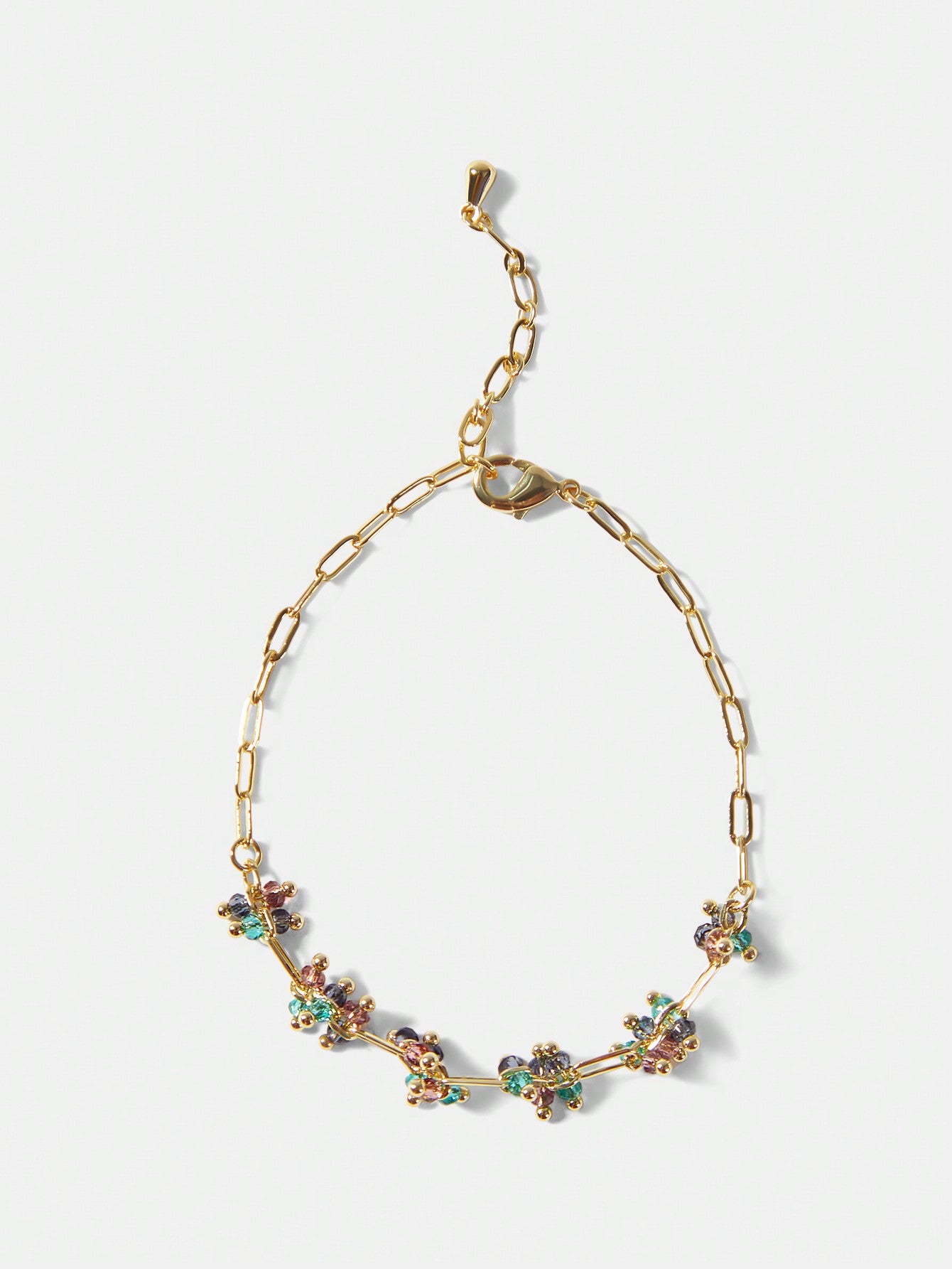 CM-AXS939966 Women Trendy Seoul Style Gold And Green Faux Crystal Chain Bracelet