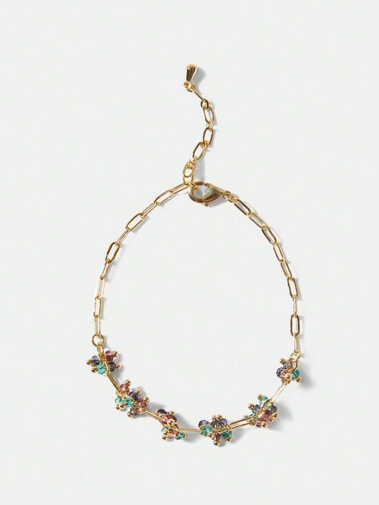 CM-AXS939966 Women Trendy Seoul Style Gold And Green Faux Crystal Chain Bracelet