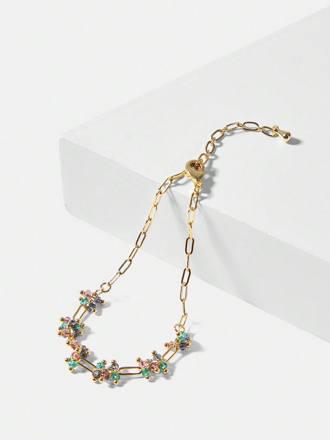 CM-AXS939966 Women Trendy Seoul Style Gold And Green Faux Crystal Chain Bracelet