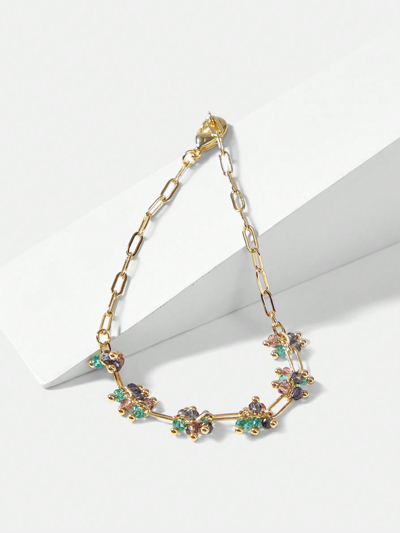 CM-AXS939966 Women Trendy Seoul Style Gold And Green Faux Crystal Chain Bracelet