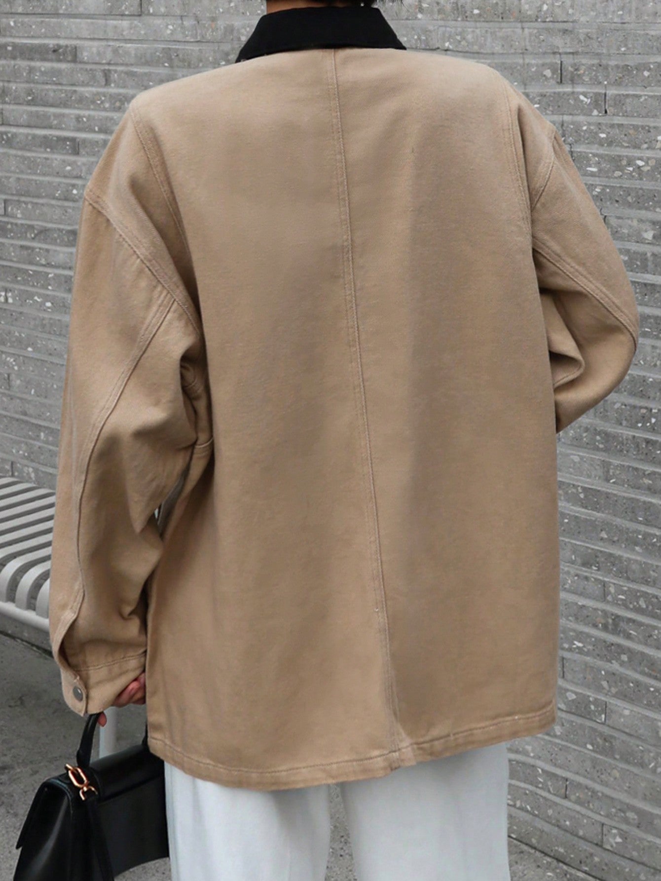 CM-CS437025 Women Casual Seoul Style Contrast Color Collar Long Sleeve Pocket Loose Denim Jacket