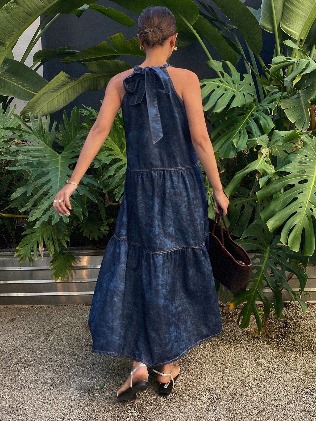 CM-DS830383 Women Trendy Bohemian Style Tie-Dyed Sleeveless Patchwork Denim Dress - Blue