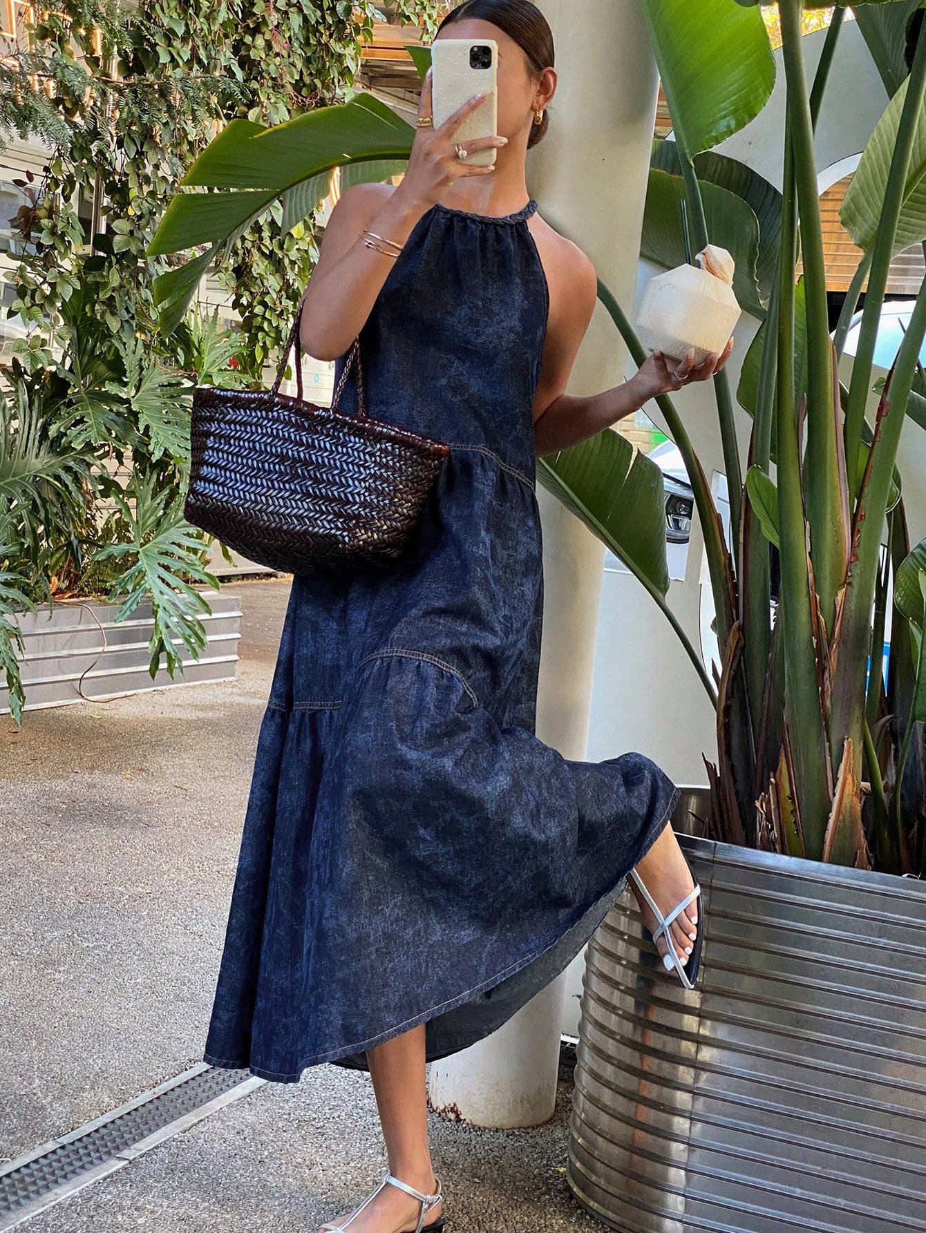 CM-DS830383 Women Trendy Bohemian Style Tie-Dyed Sleeveless Patchwork Denim Dress - Blue