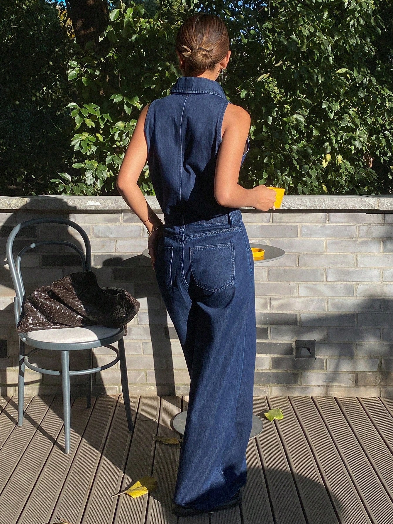 CM-SS198411 Women Casual Seoul Style Dark Wash Sleeveless Shirt With Extra Long Denim Pants - Set