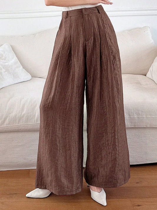 CM-BS151619 Women Casual Seoul Style Loose Fit Wide Leg Pants - Brown