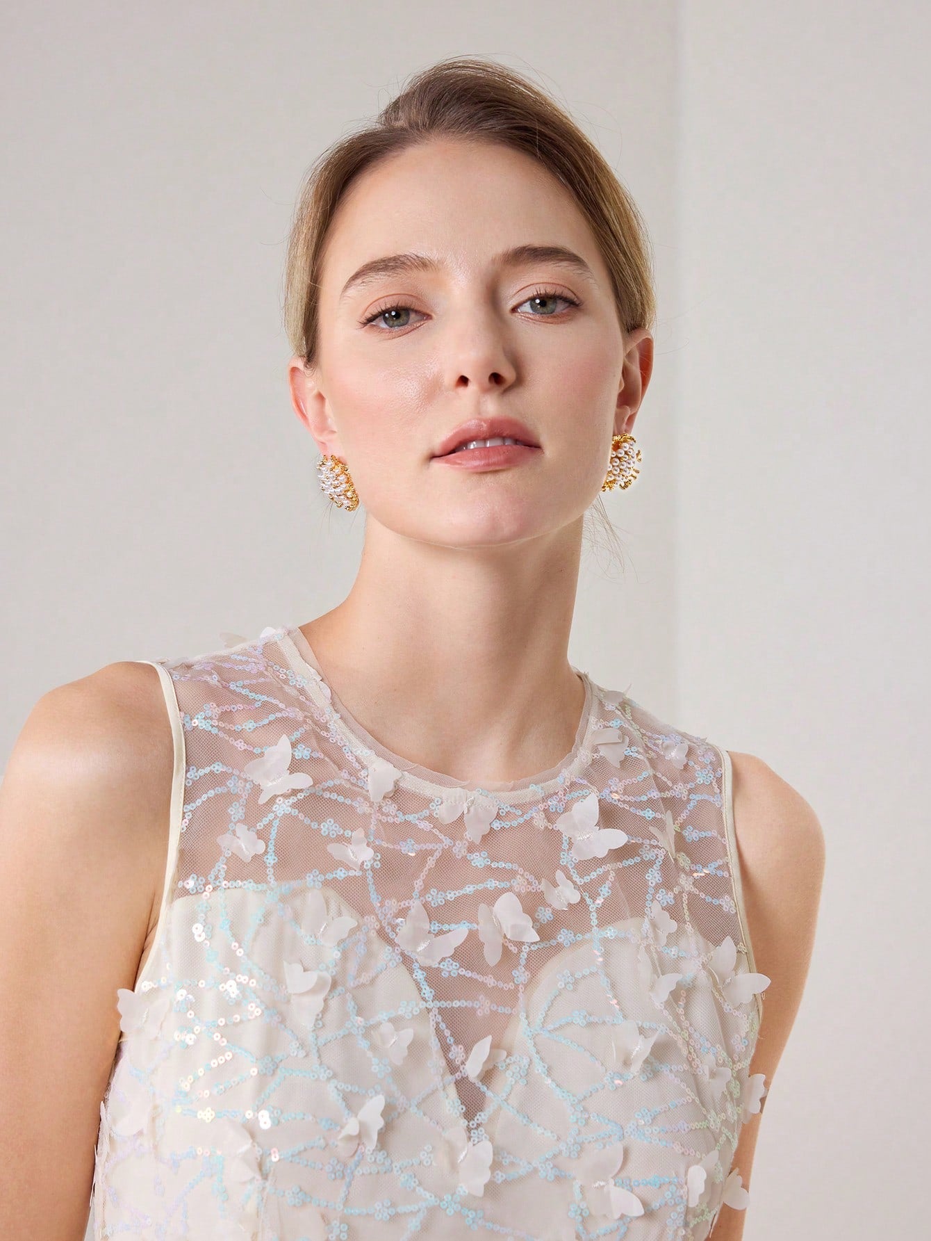 CM-AXS321263 Women Trendy Seoul Style 18K Gold Plated Coral Pattern Faux Pearl Stud Earrings