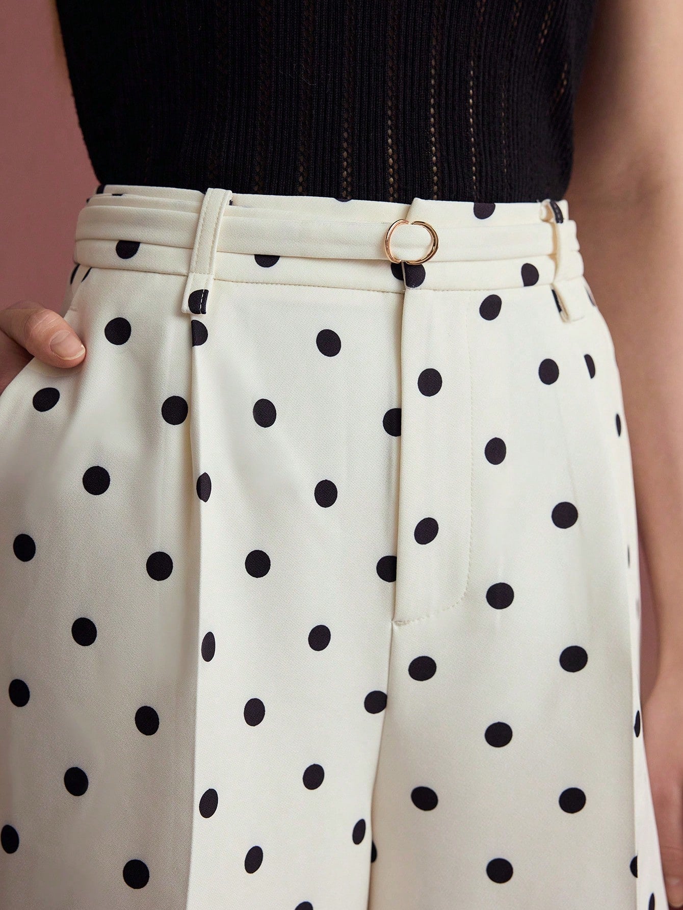 CM-BS524032 Women Elegant Seoul Style Polka Dot Press Crease High Waist Wide Leg Pants