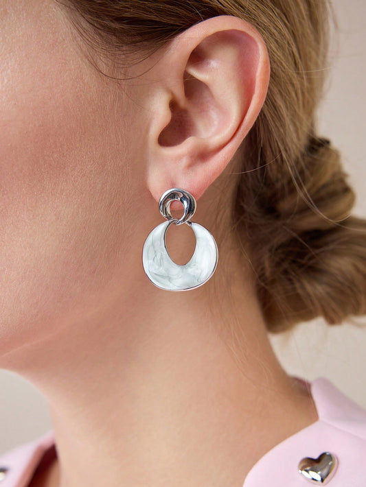 CM-AXS721107 Women Trendy Seoul Style Silver-Tone Plated Dripping Geometric Shaped Dangle Earrings