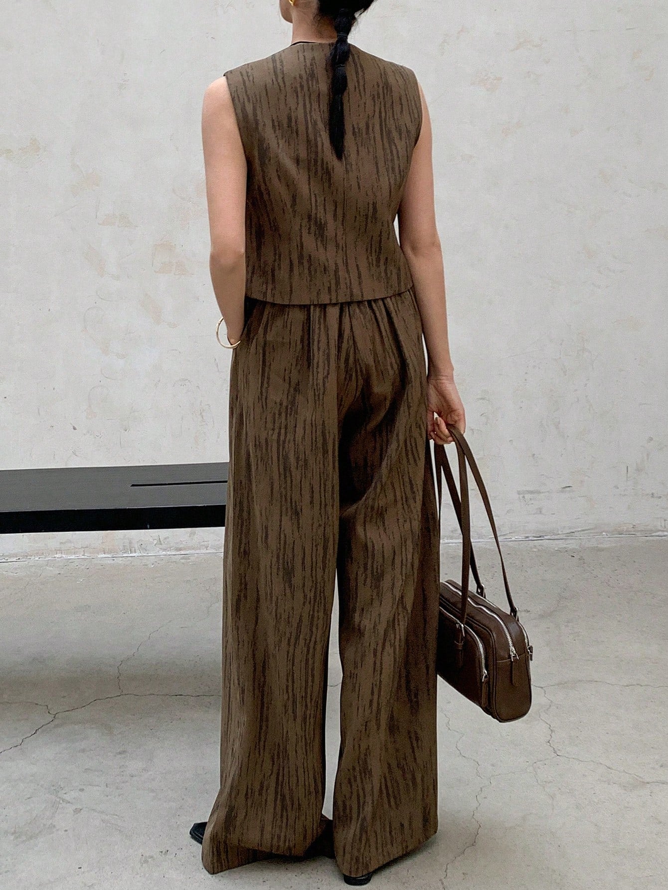 CM-SS121032 Women Casual Seoul Style Deep V-Neck Sleeveless Vest And Long Pants - Set