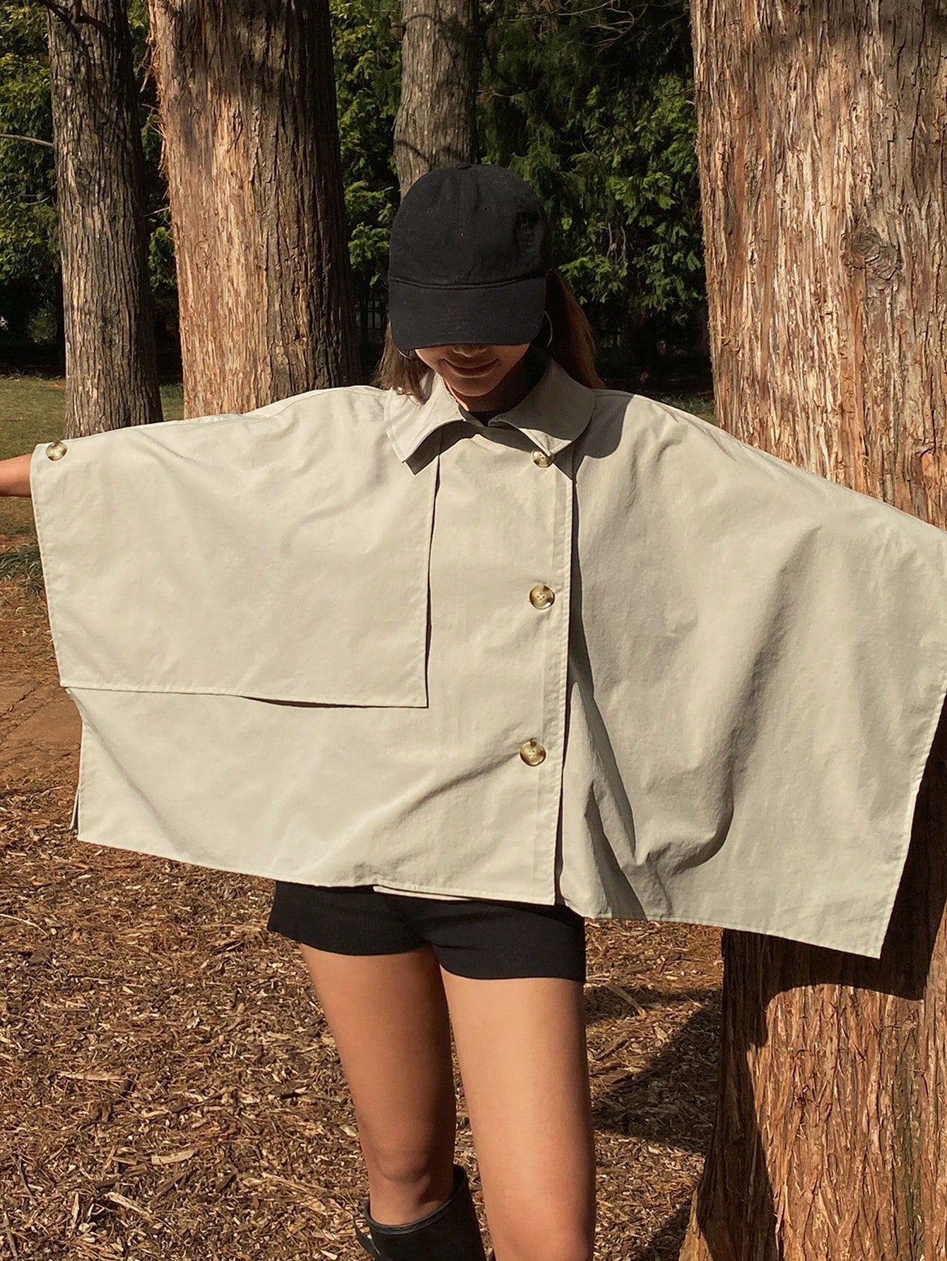 CM-CS601942 Women Casual Seoul Style Solid Color Loose Turndown Collar Bomber Jacket - Khaki