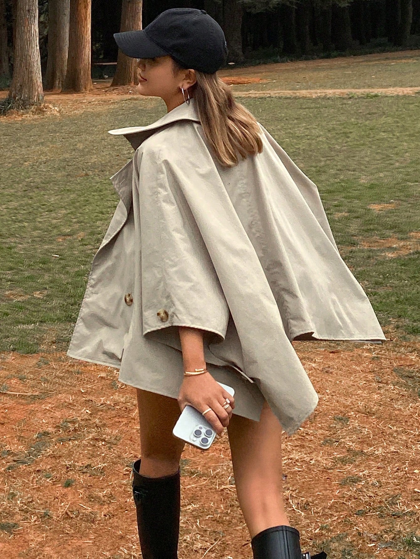 CM-CS601942 Women Casual Seoul Style Solid Color Loose Turndown Collar Bomber Jacket - Khaki