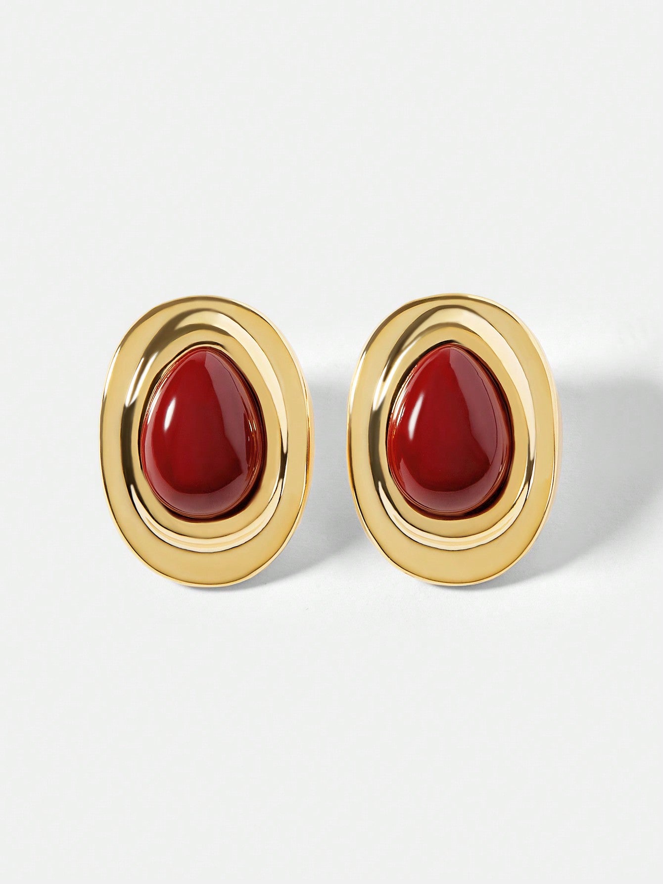 CM-AXS120795 Women Trendy Seoul Style Red Water Drop Shaped Stud Earrings