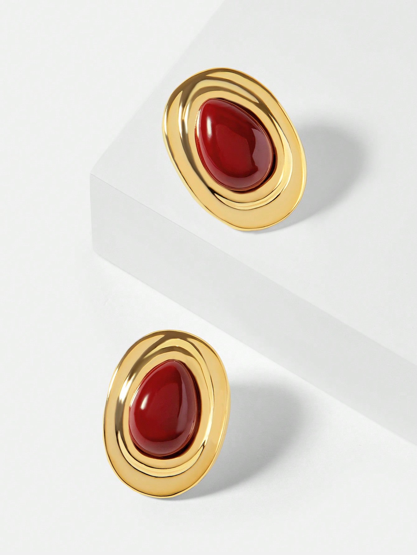 CM-AXS120795 Women Trendy Seoul Style Red Water Drop Shaped Stud Earrings