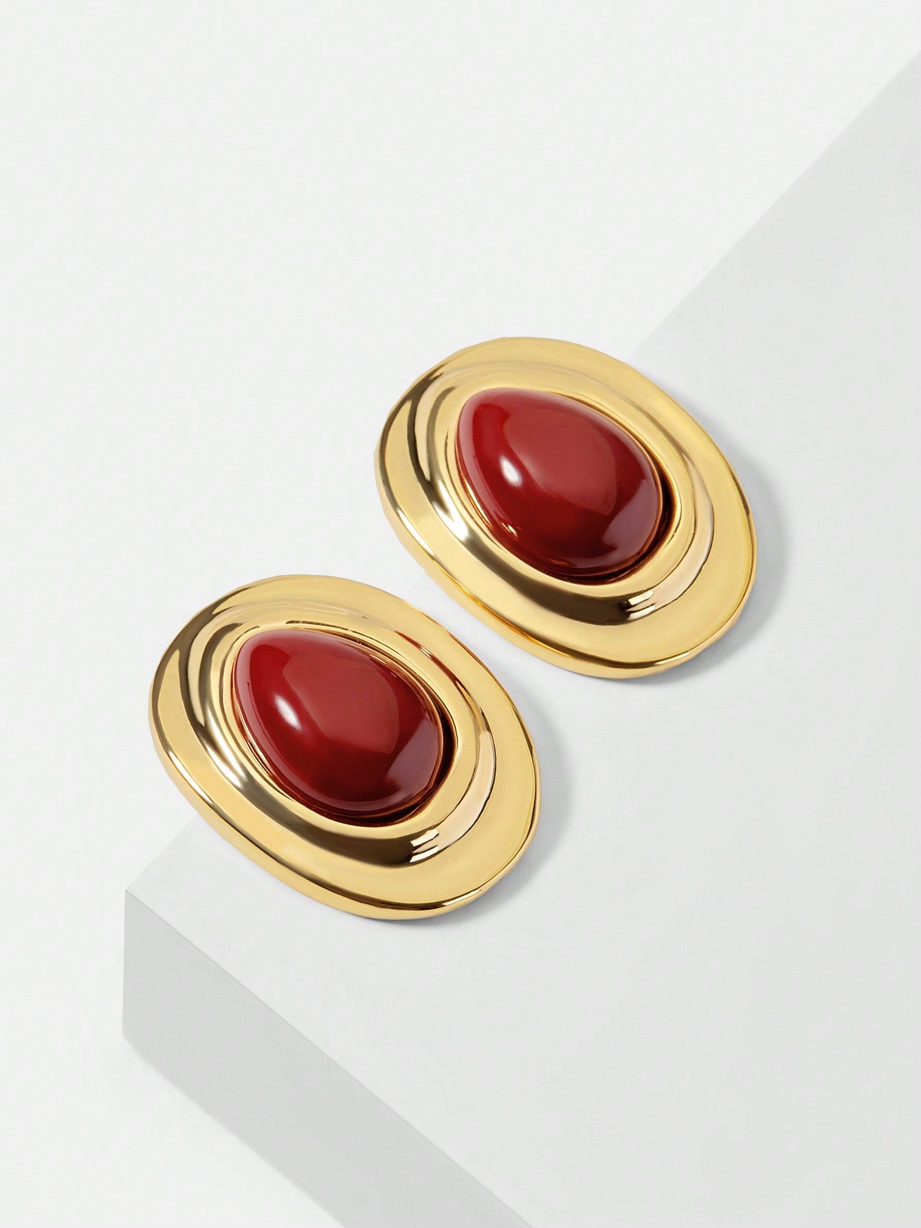 CM-AXS120795 Women Trendy Seoul Style Red Water Drop Shaped Stud Earrings