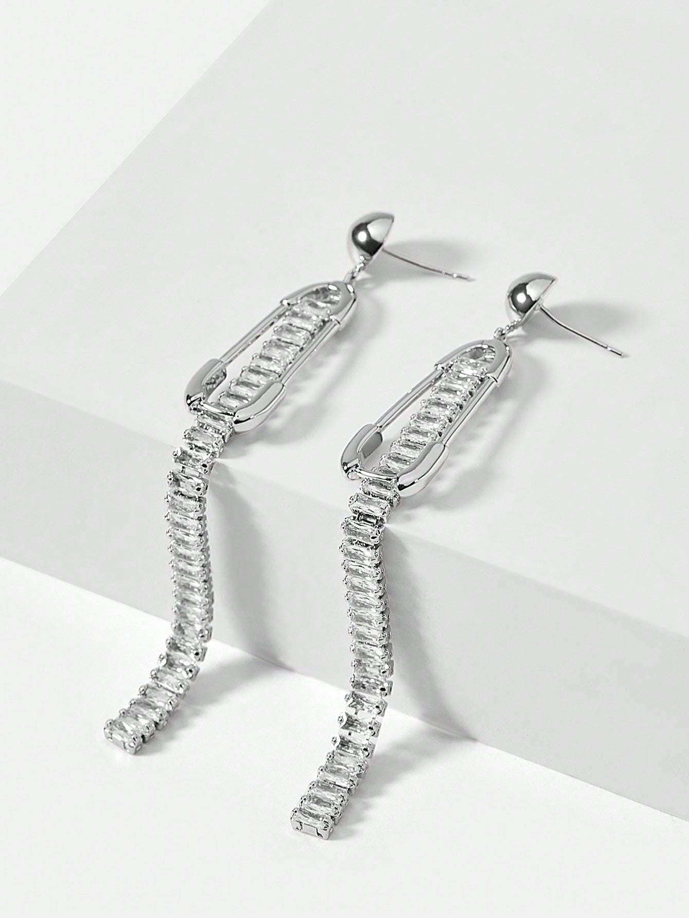 CM-AXS688516 Women Trendy Seoul Style Zirconia Stone Dangle Earrings - Silver