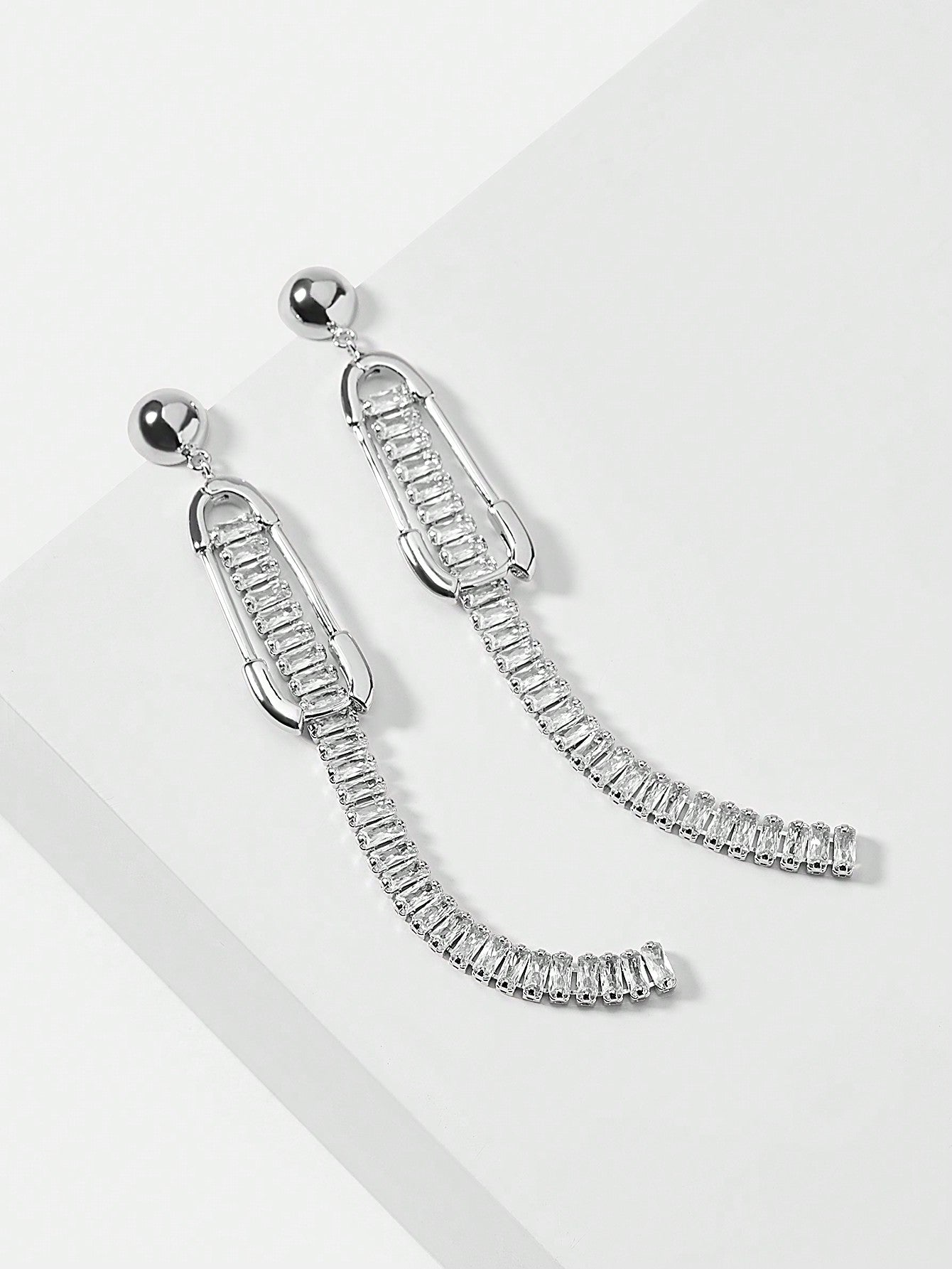 CM-AXS688516 Women Trendy Seoul Style Zirconia Stone Dangle Earrings - Silver