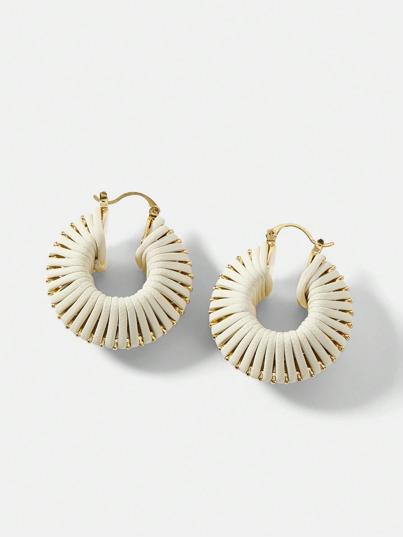 CM-AXS408071 Women Trendy Seoul Style 18K Gold Plated Red PU Leather Braided Hoop Earrings