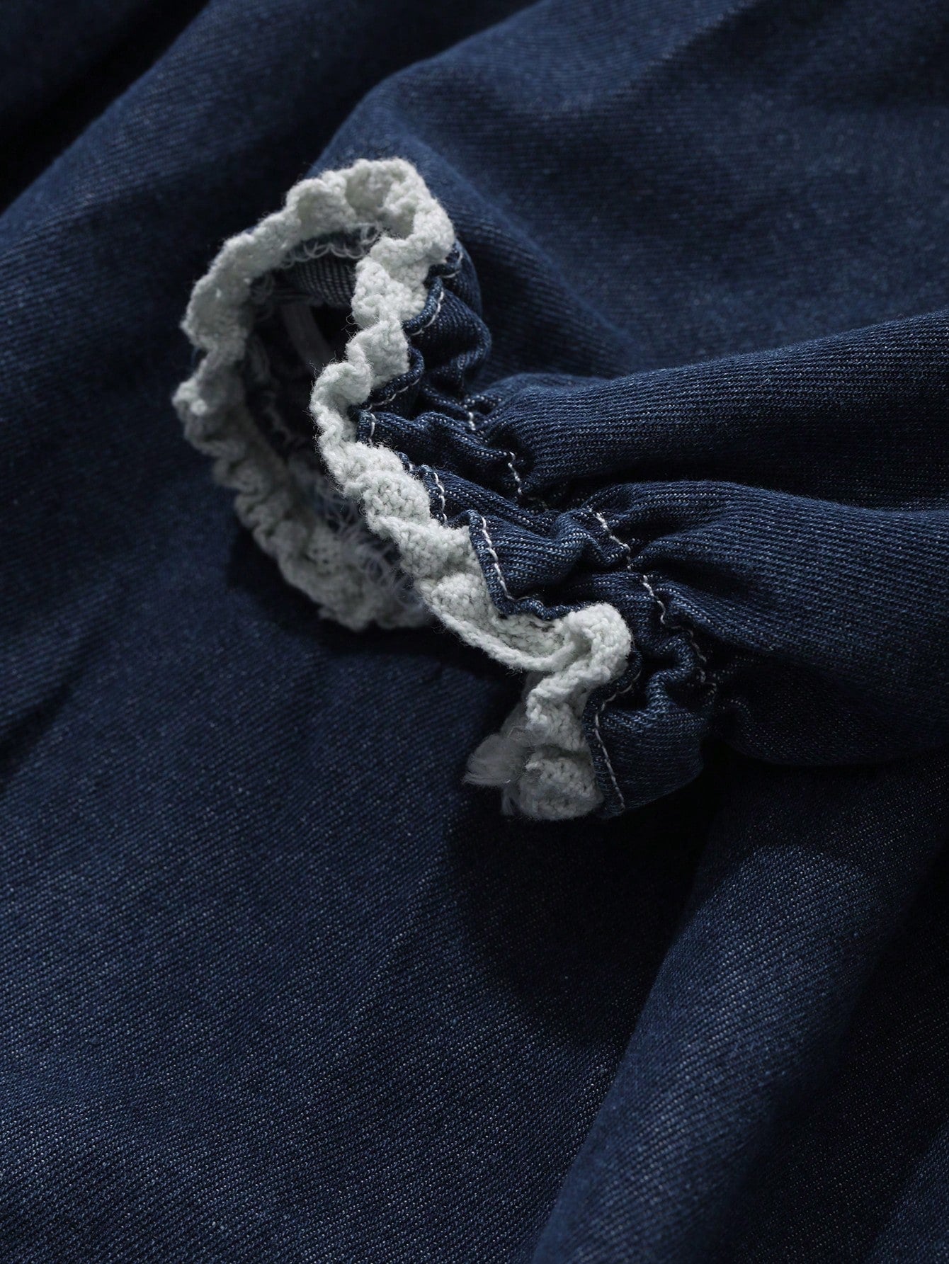 CM-DS629257 Women Casual Seoul Style Ruffled Square Neck Lantern Sleeve Denim Dress - Blue