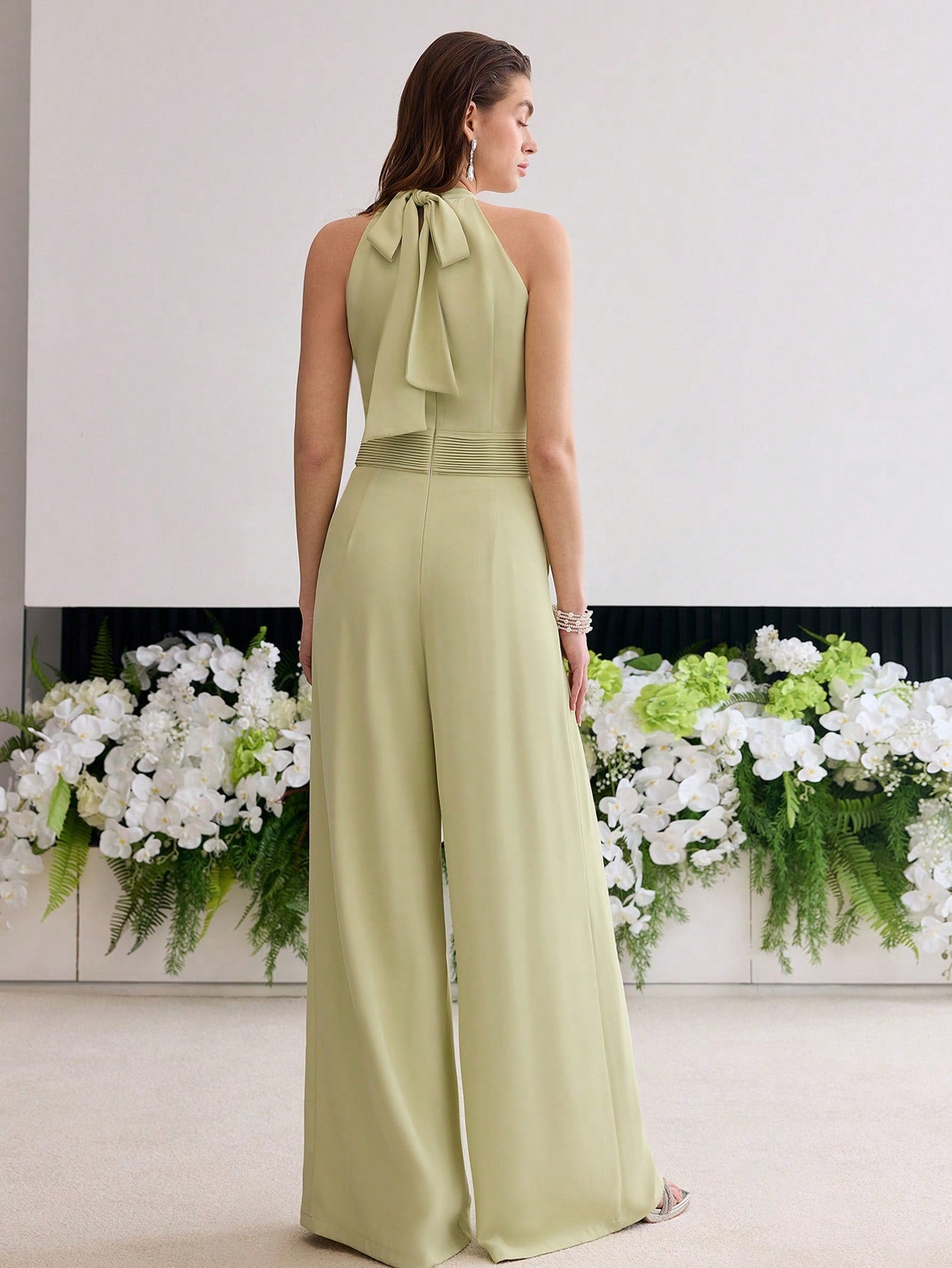 CM-JS952453 Women Elegant Seoul Style Round Neck Sleeveless Pleated Pocket Jumpsuit - Mint Green
