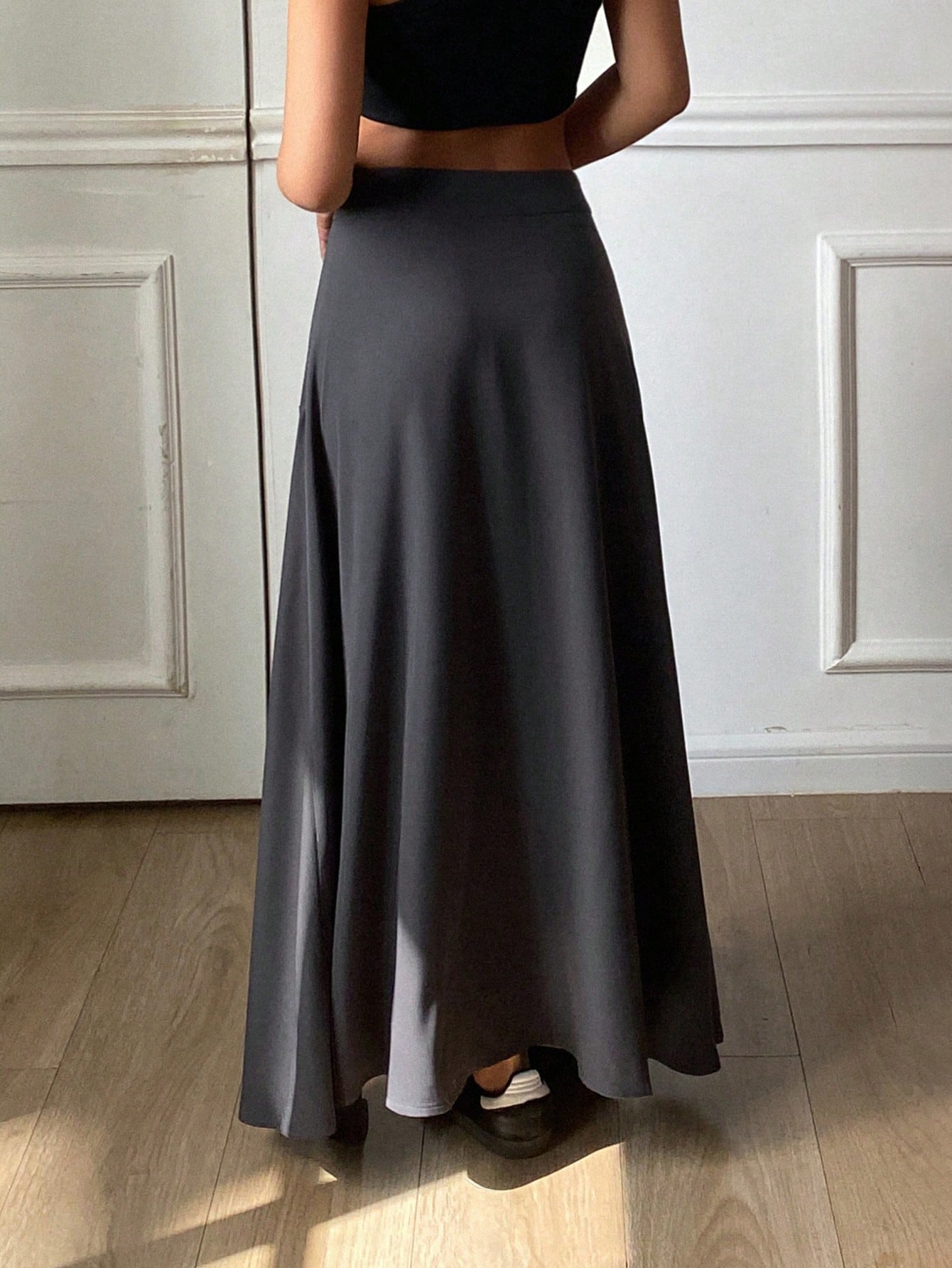 CM-BS804145 Women Casual Seoul Style Asymmetrical Hemline Loose Patchwork Skirt - Gray