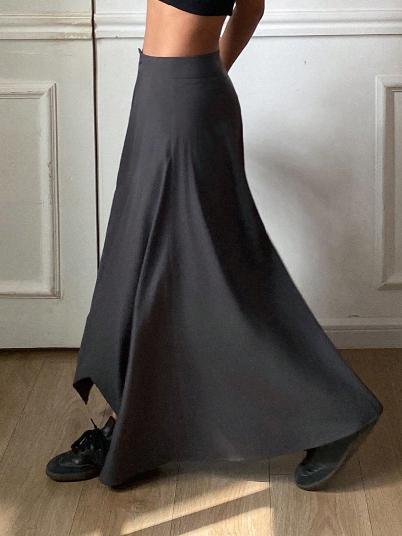 CM-BS804145 Women Casual Seoul Style Asymmetrical Hemline Loose Patchwork Skirt - Gray