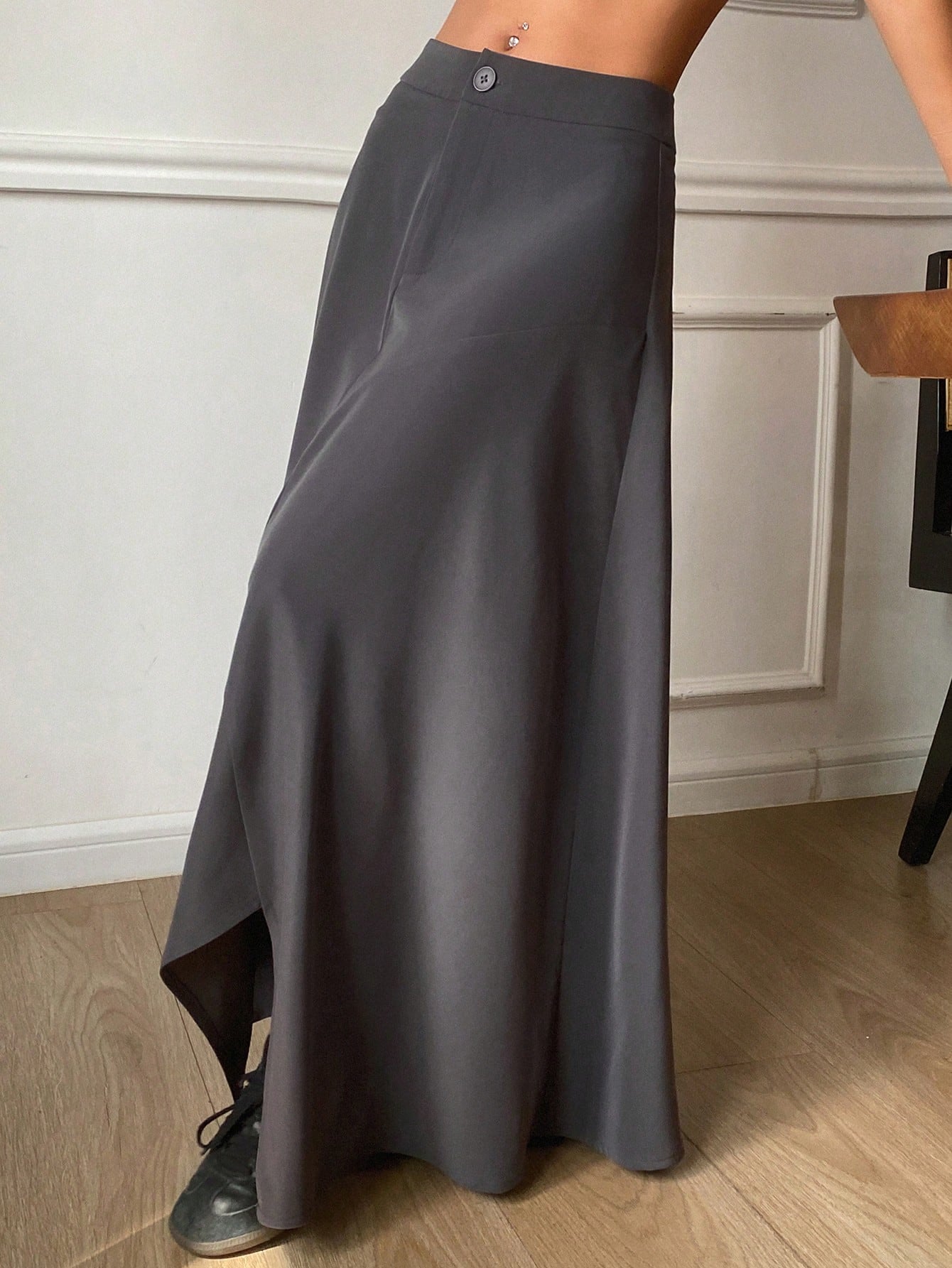 CM-BS804145 Women Casual Seoul Style Asymmetrical Hemline Loose Patchwork Skirt - Gray