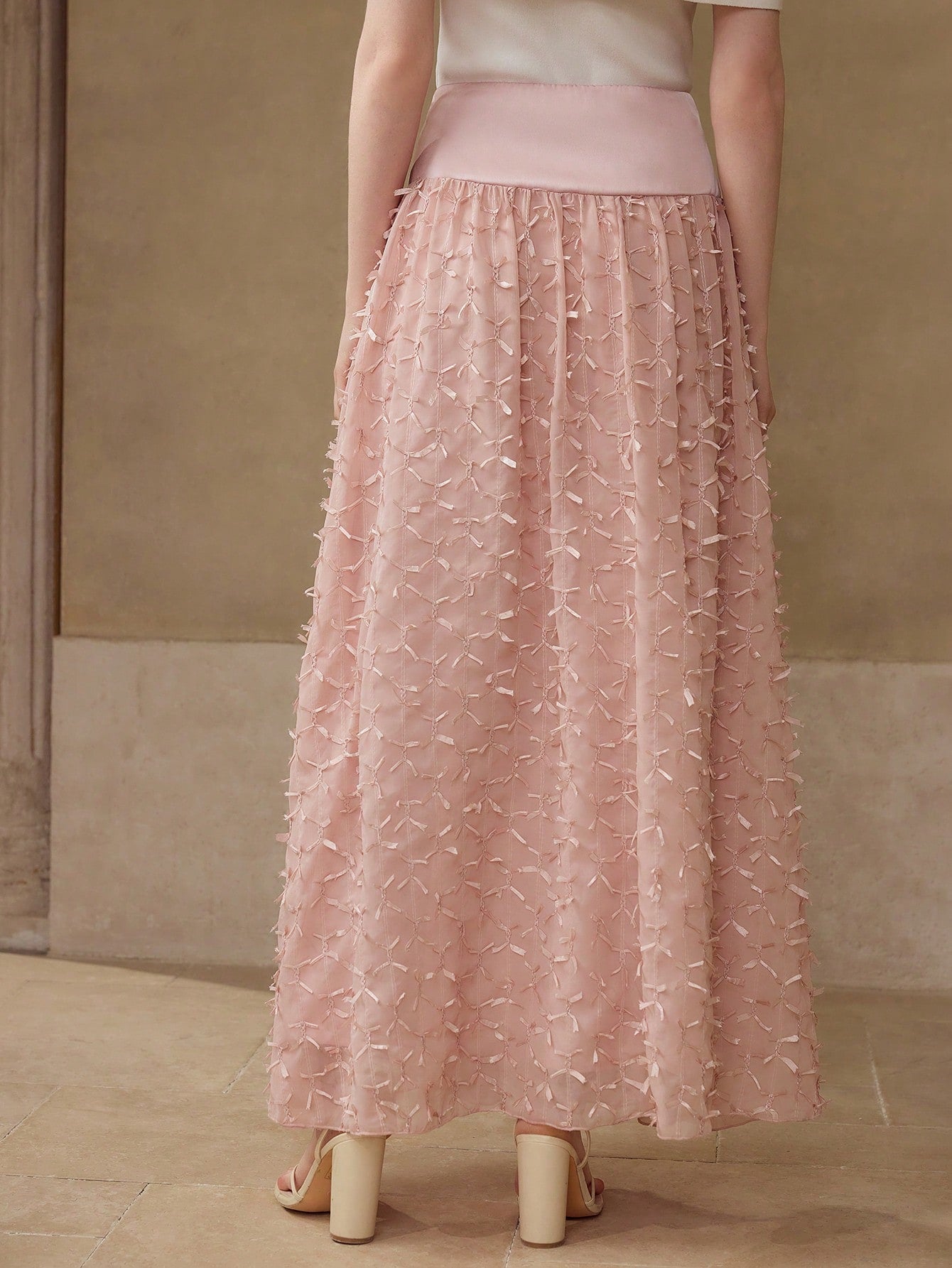 CM-BS748878 Women Elegant Seoul Style High Waist Colorblock Belted Long Skirt - Dusty Pink