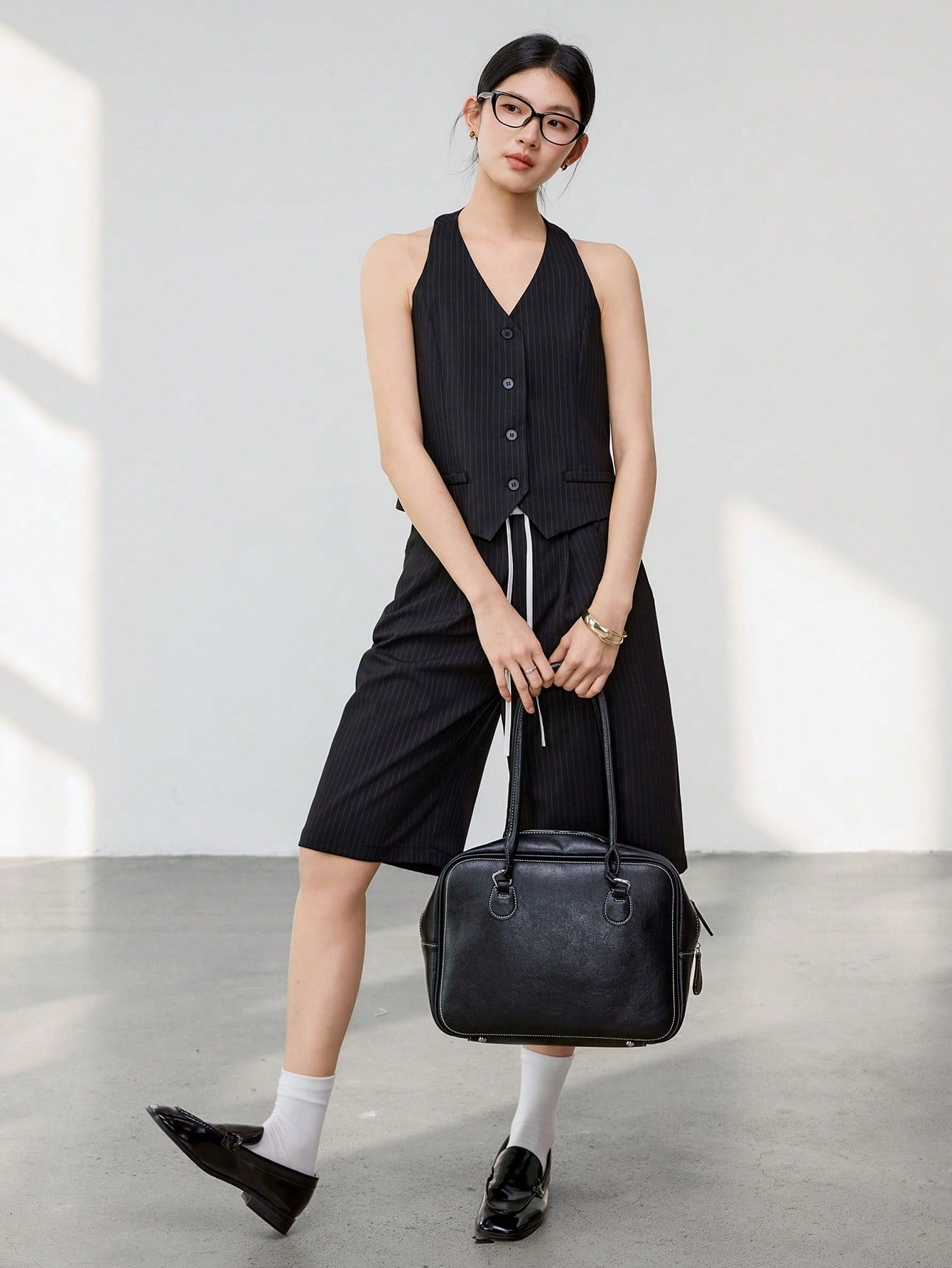 CM-SS442492 Women Casual Seoul Style Halter Striped Vest With Straight Leg Pants - Set