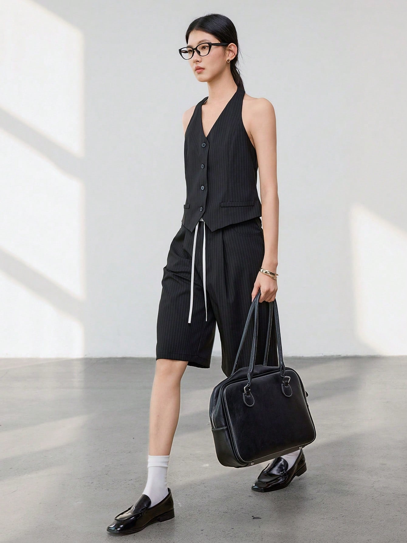 CM-SS442492 Women Casual Seoul Style Halter Striped Vest With Straight Leg Pants - Set