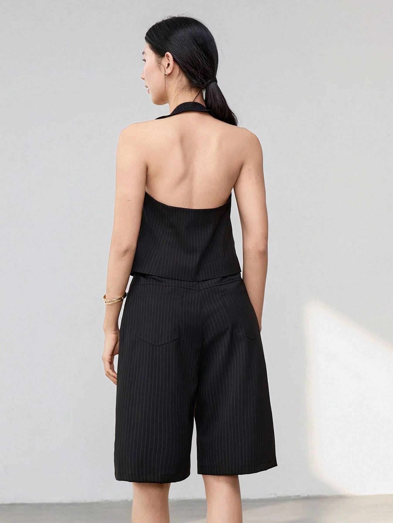 CM-SS442492 Women Casual Seoul Style Halter Striped Vest With Straight Leg Pants - Set