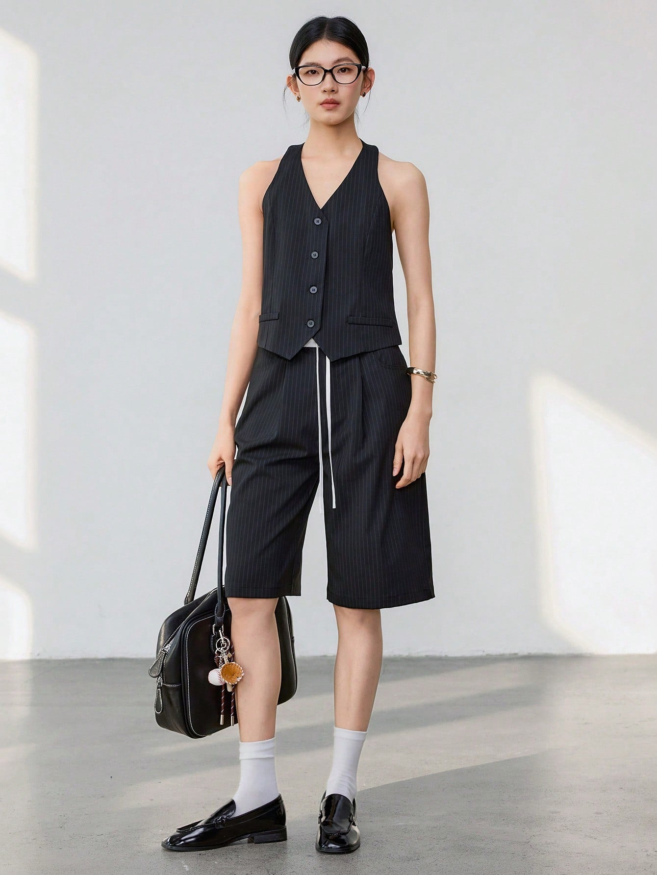 CM-SS442492 Women Casual Seoul Style Halter Striped Vest With Straight Leg Pants - Set