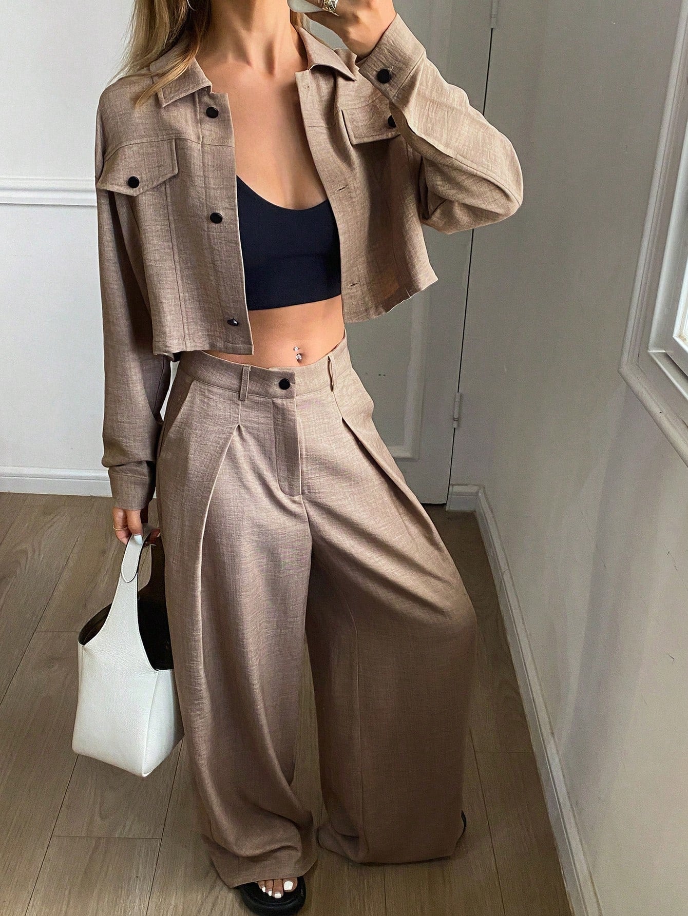 CM-SS607906 Women Casual Seoul Style Solid Color Loose Short Sleeve Top With Wide-Leg Pants - Set