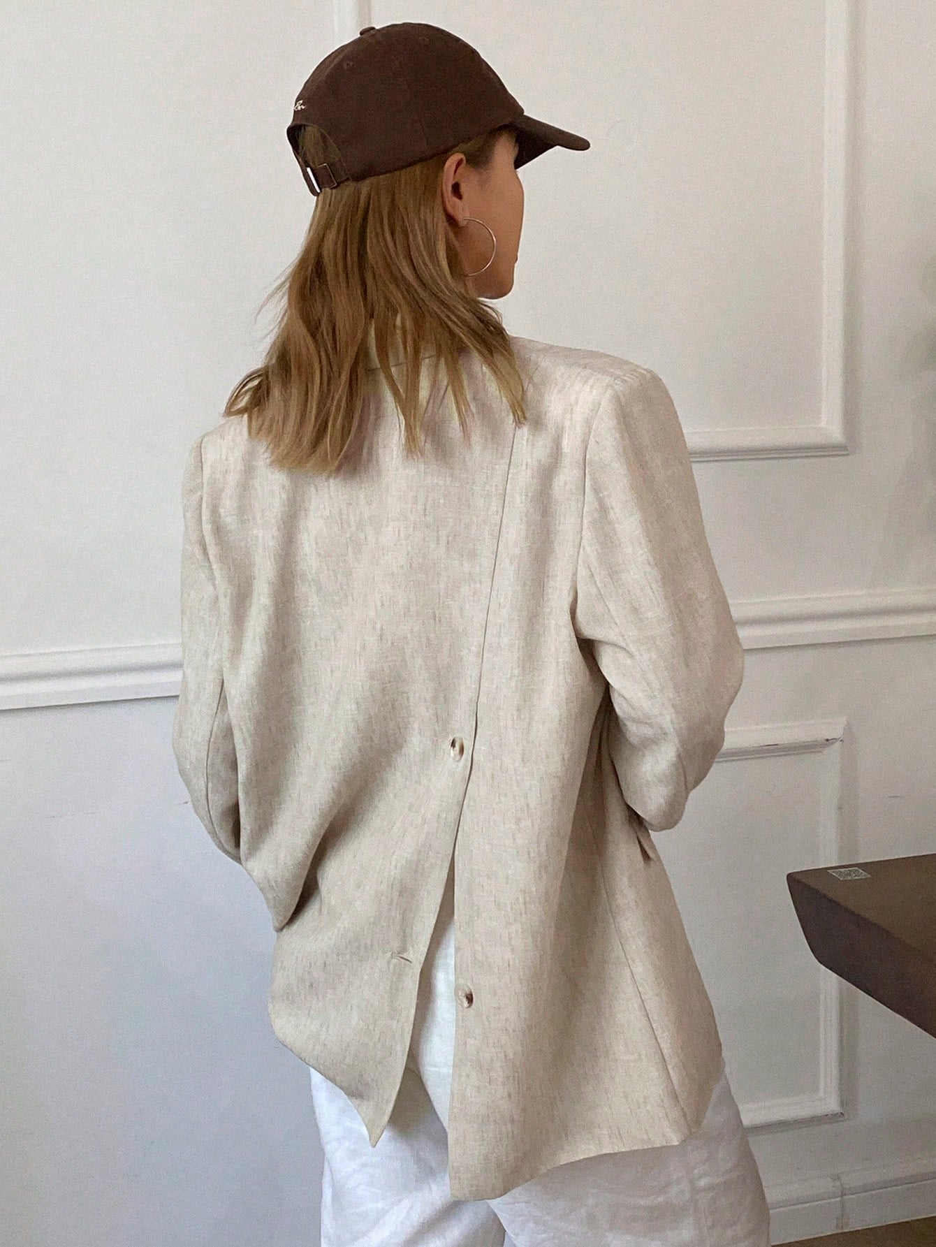 CM-CS031888 Women Casual Seoul Style Solid Color Lapel Neckline Long Sleeve Pocket Loose Blazer - Beige