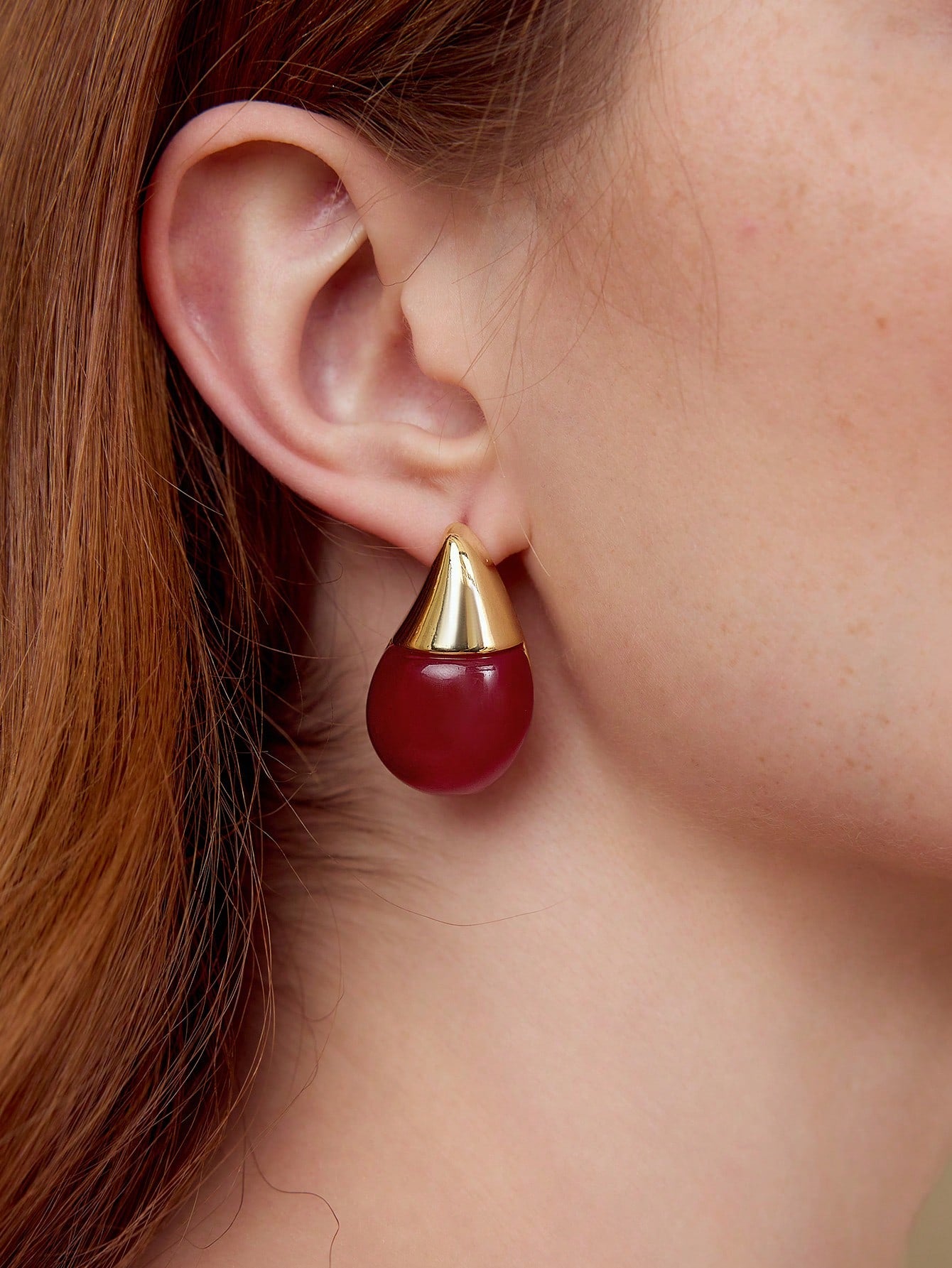 CM-AXS275706 Women Trendy Seoul Style Red Geometric Drop Stud Earrings