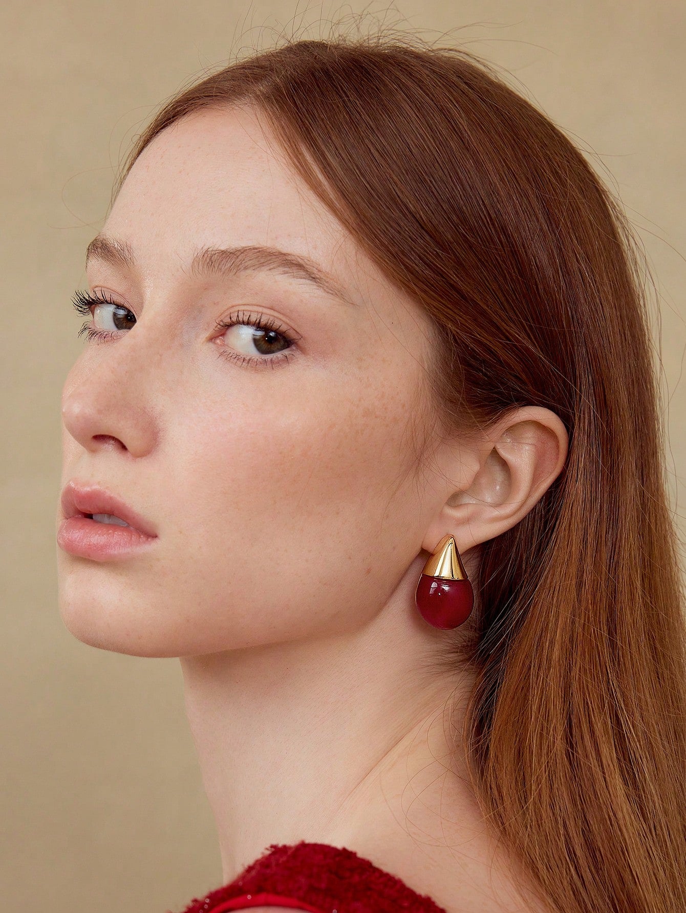 CM-AXS275706 Women Trendy Seoul Style Red Geometric Drop Stud Earrings