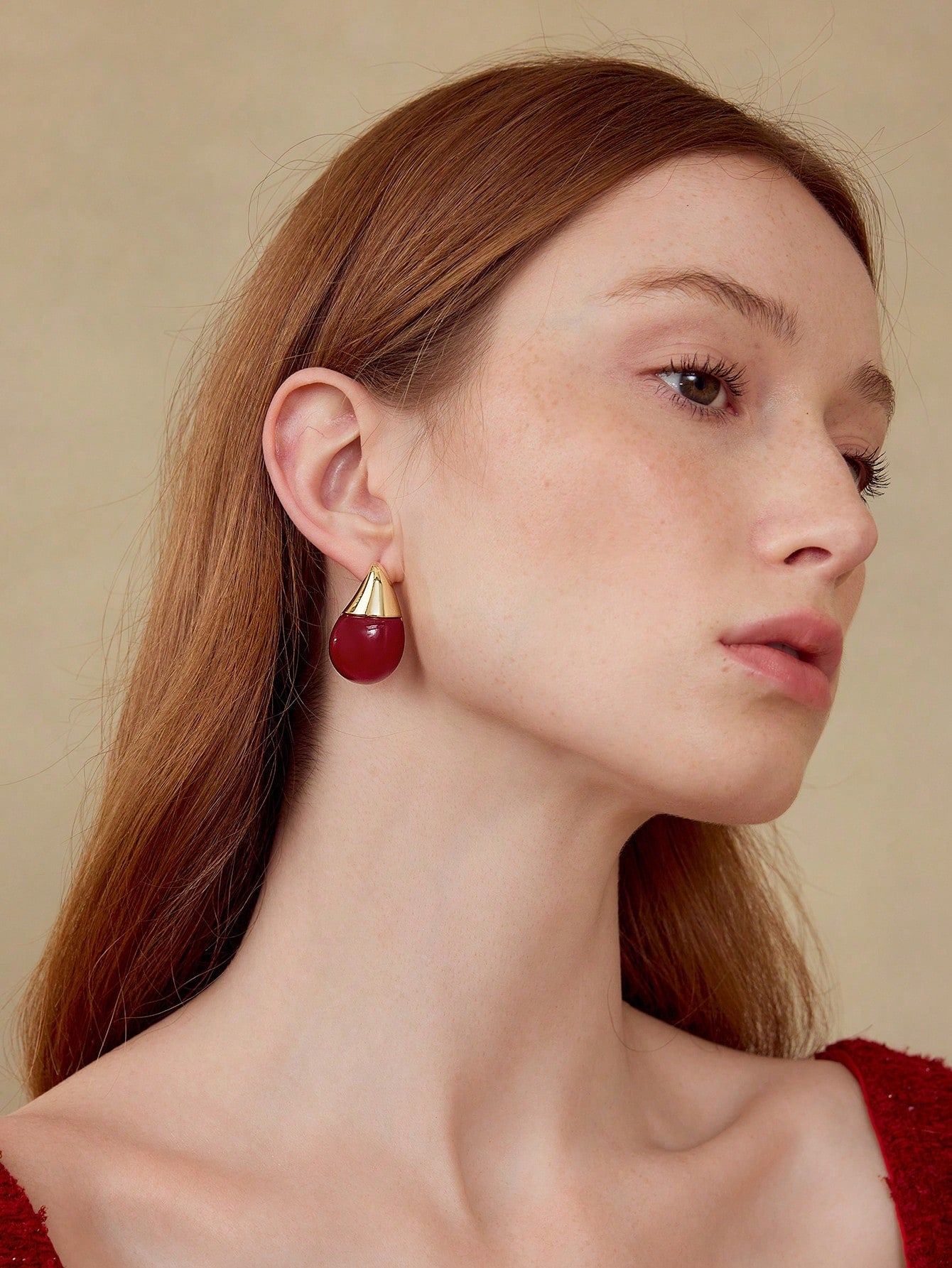 CM-AXS275706 Women Trendy Seoul Style Red Geometric Drop Stud Earrings