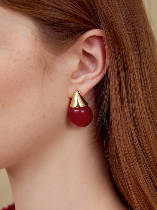 CM-AXS275706 Women Trendy Seoul Style Red Geometric Drop Stud Earrings