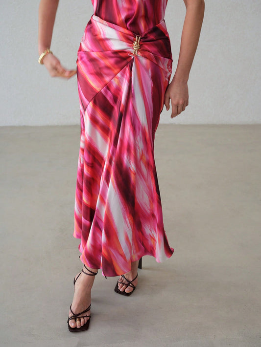 CM-BS990443 Women Elegant Seoul Style High Waist Multicolor Ruched Mermaid Skirt