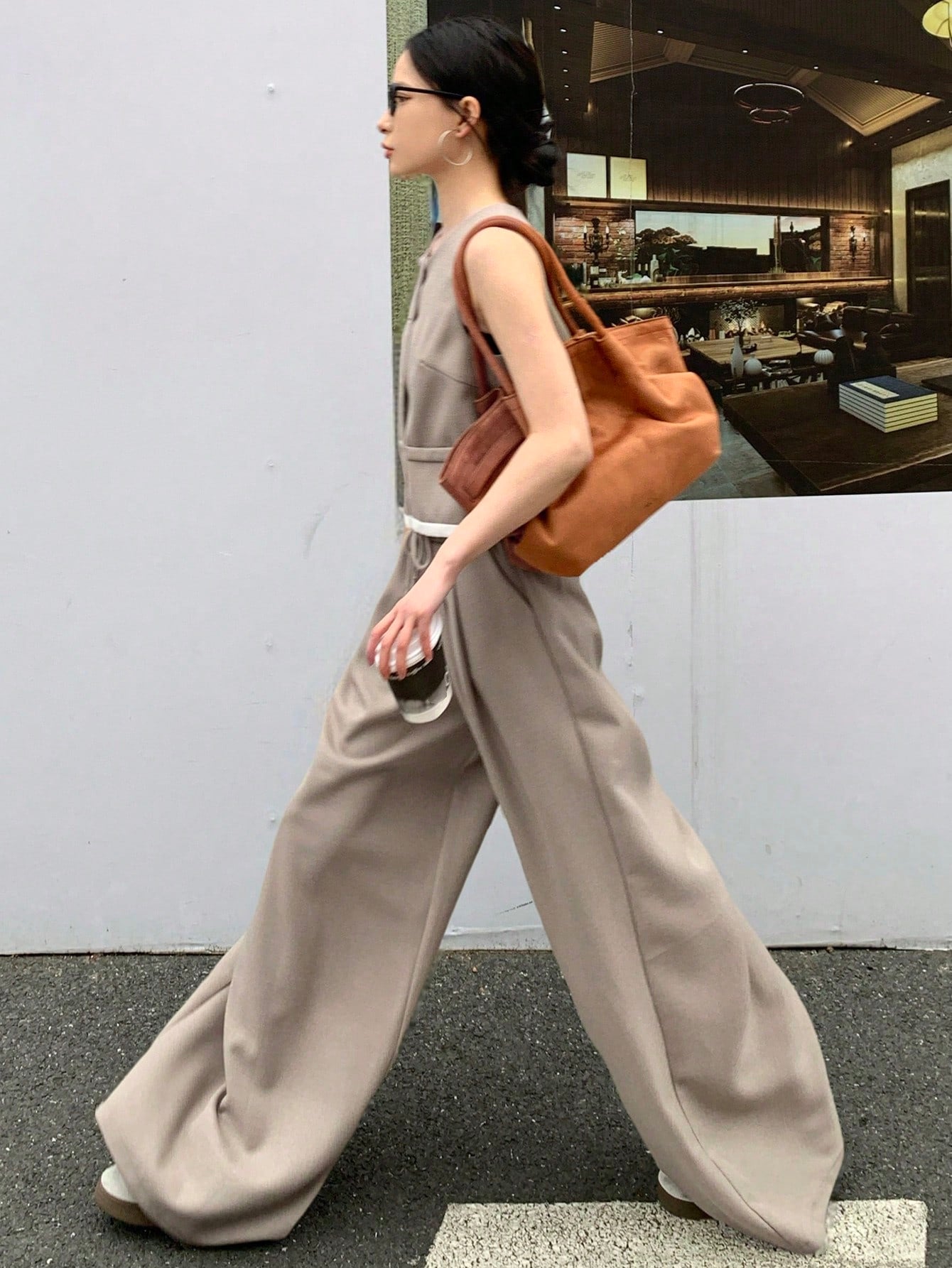 CM-SS900249 Women Casual Seoul Style Round Neck Colorblock Vest With Wide Leg Pants - Set