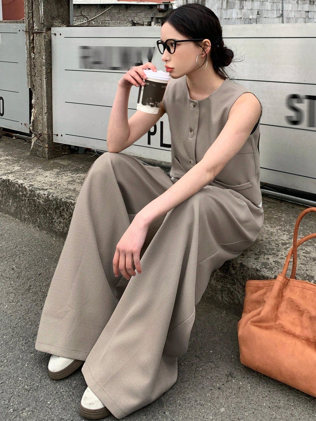 CM-SS900249 Women Casual Seoul Style Round Neck Colorblock Vest With Wide Leg Pants - Set