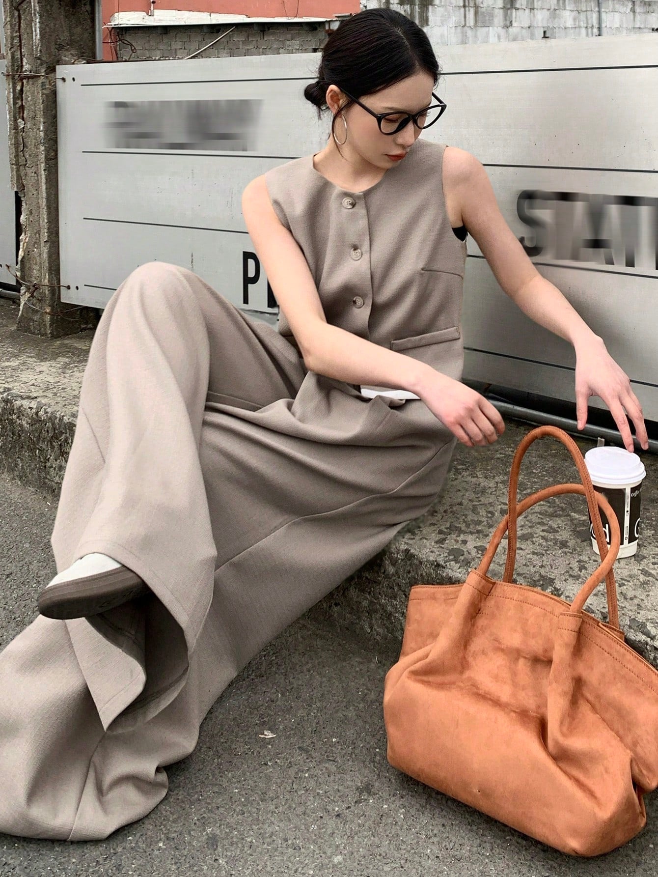 CM-SS900249 Women Casual Seoul Style Round Neck Colorblock Vest With Wide Leg Pants - Set