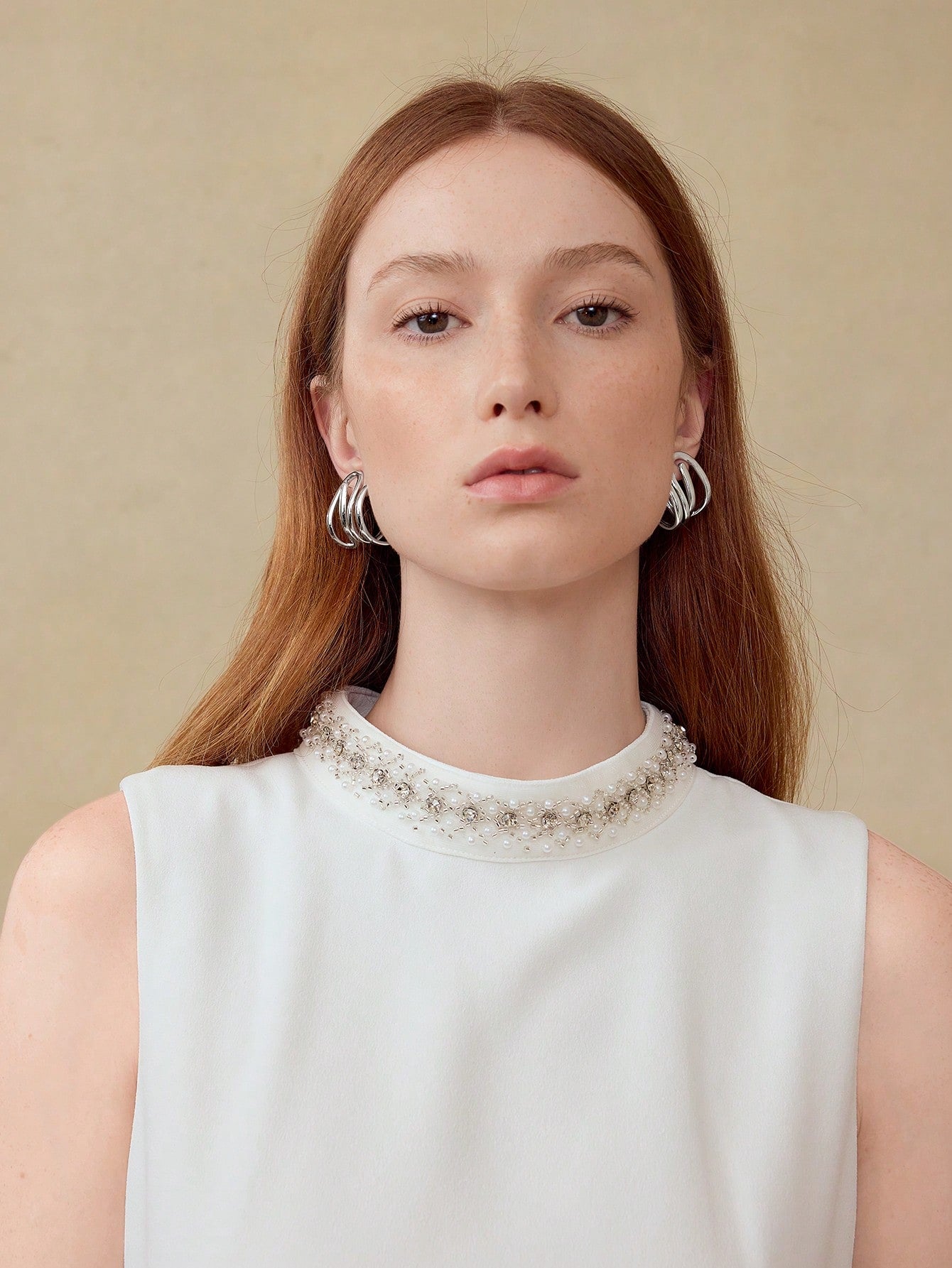 CM-AXS149923 Women Trendy Seoul Style Faux Layered Hoop Earrings - Silver