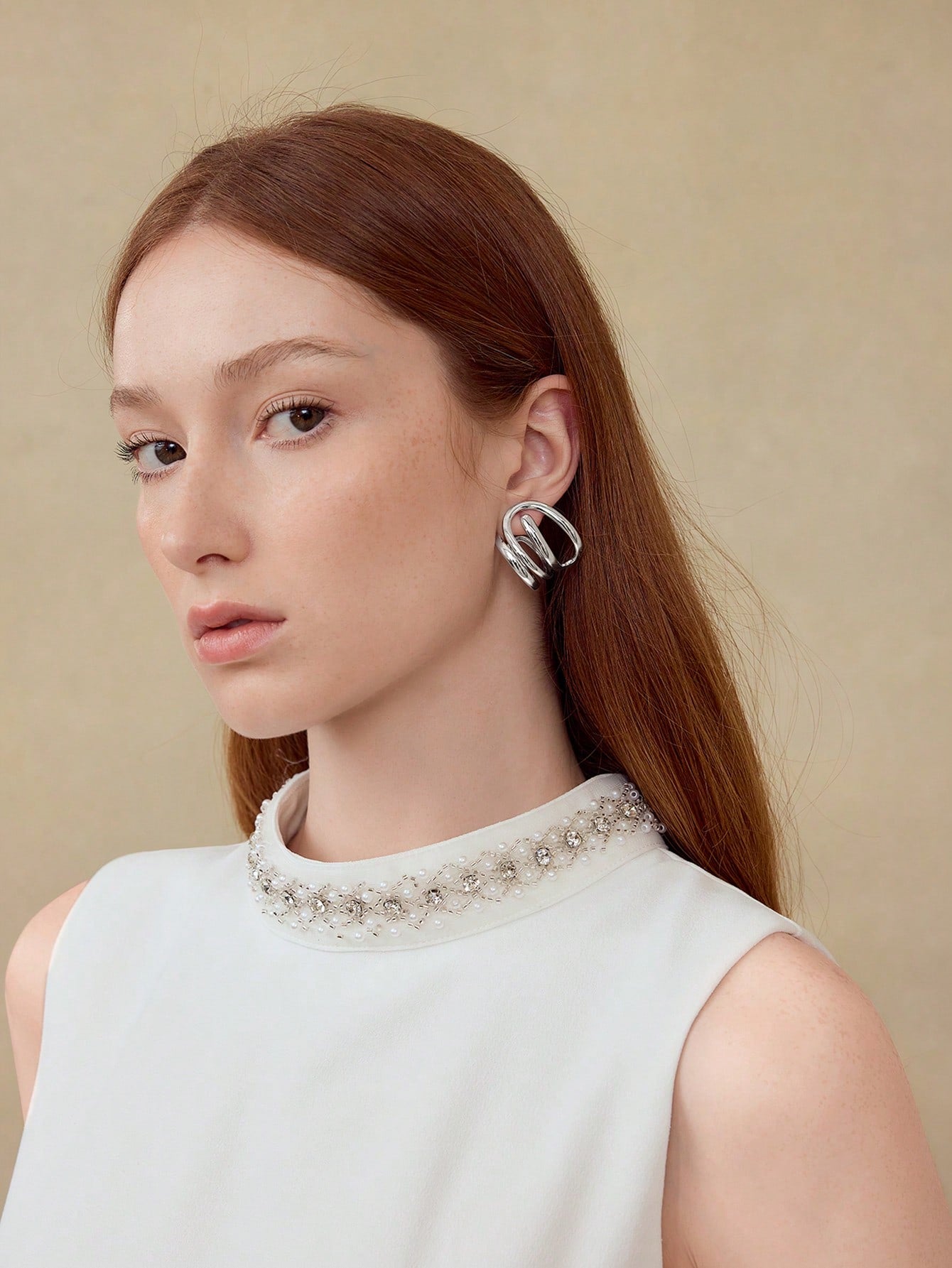 CM-AXS149923 Women Trendy Seoul Style Faux Layered Hoop Earrings - Silver