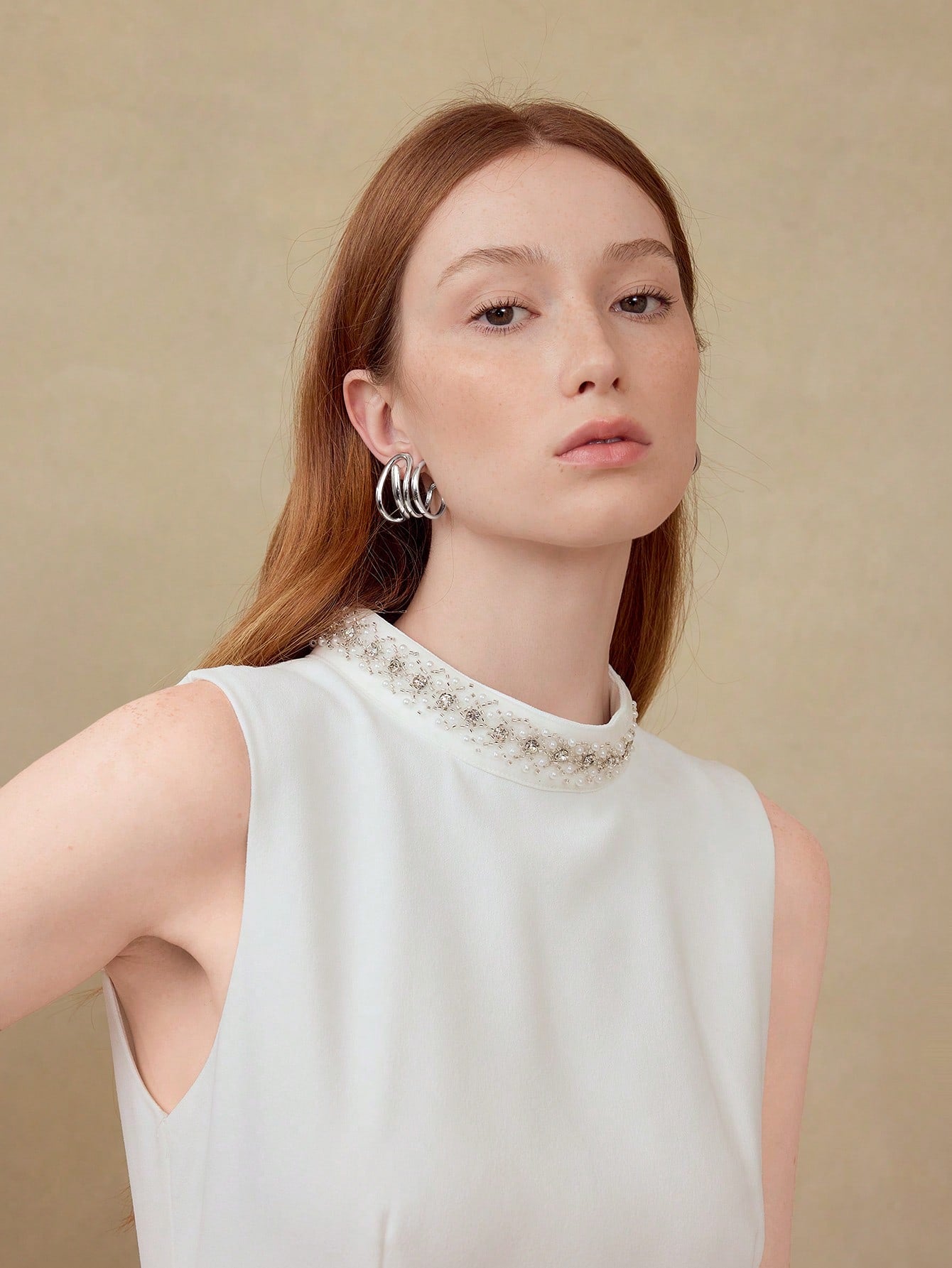 CM-AXS149923 Women Trendy Seoul Style Faux Layered Hoop Earrings - Silver