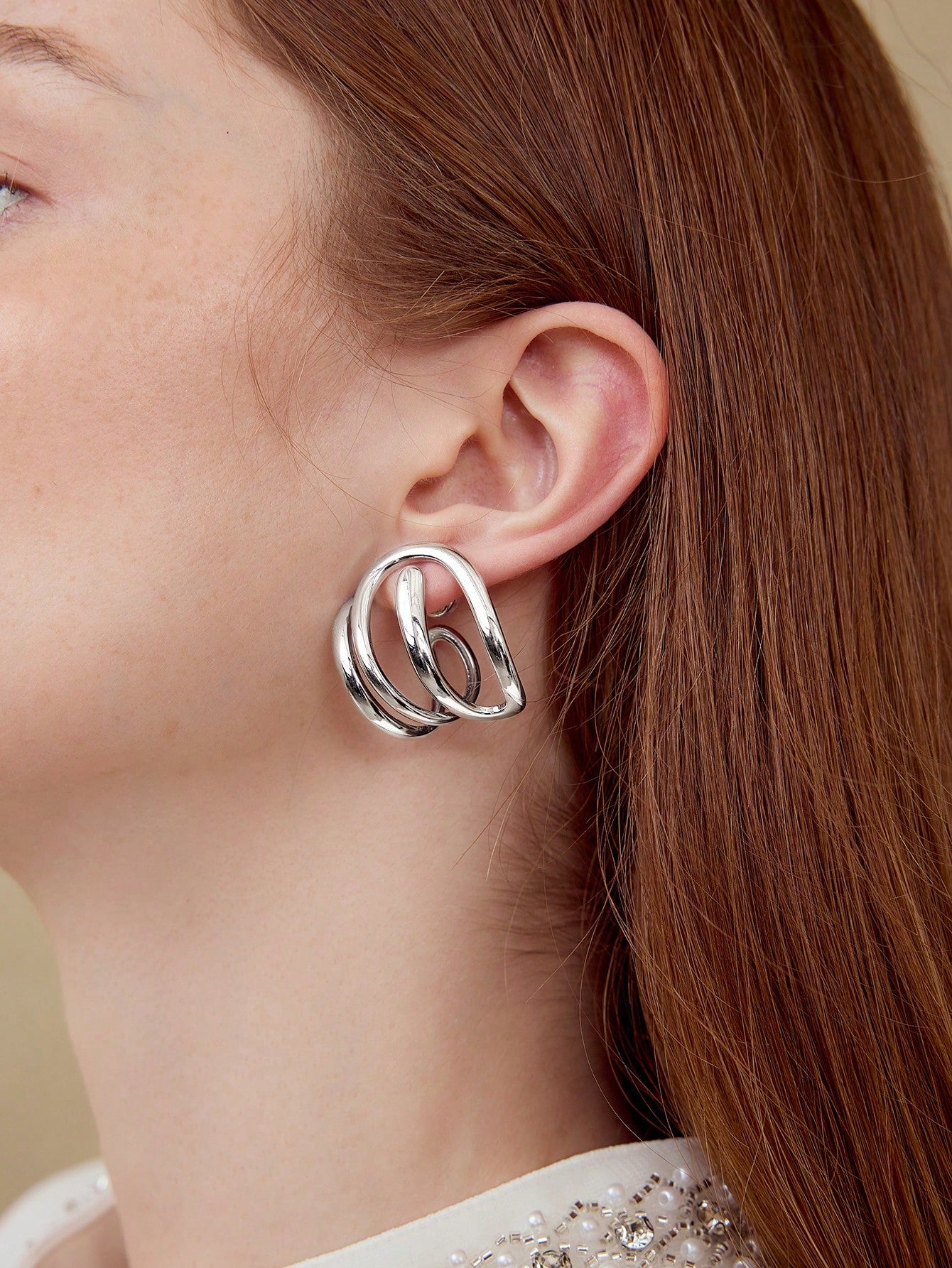 CM-AXS149923 Women Trendy Seoul Style Faux Layered Hoop Earrings - Silver